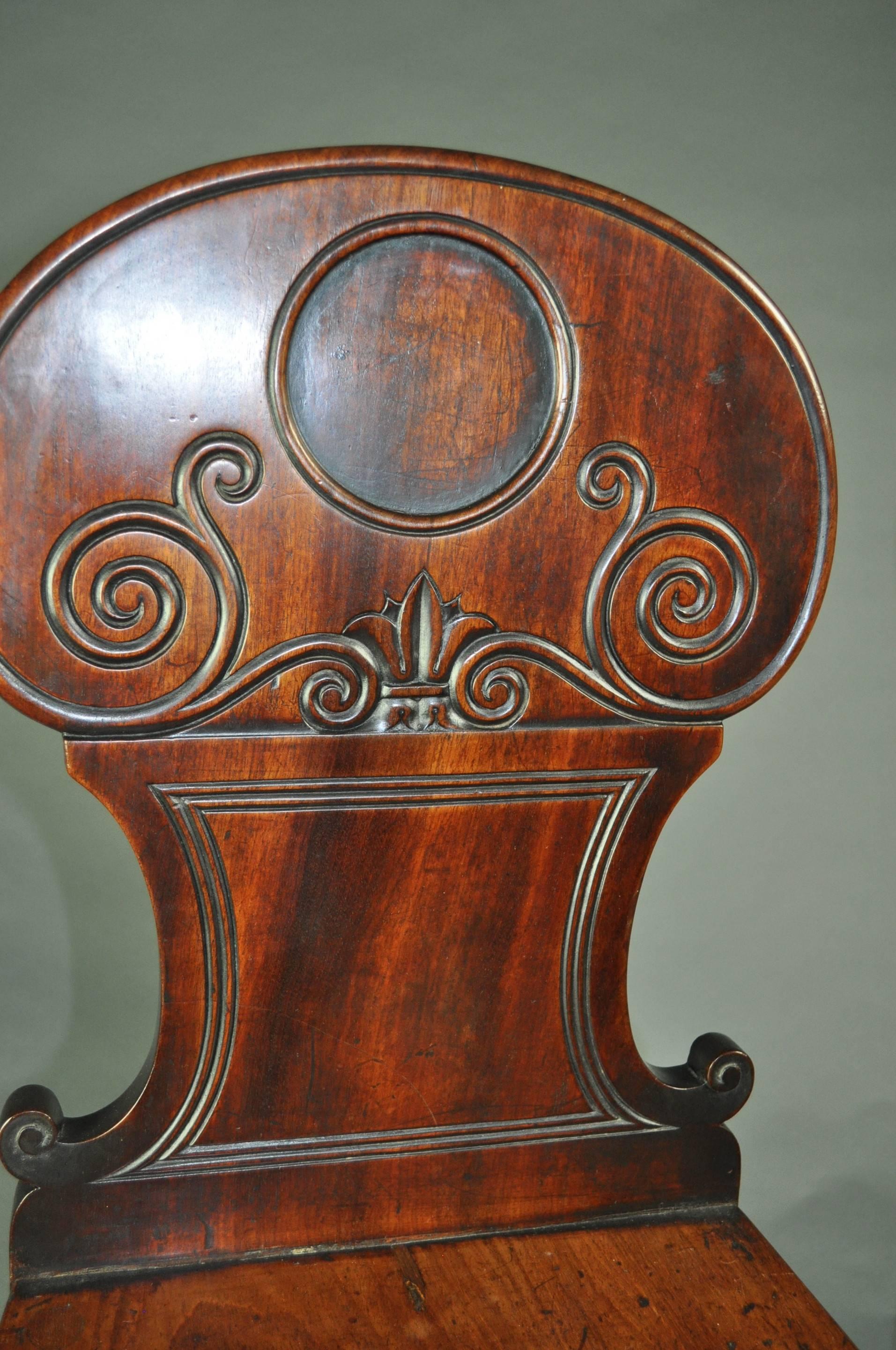 British Fine Pair of Regency Hall Chairs For Sale