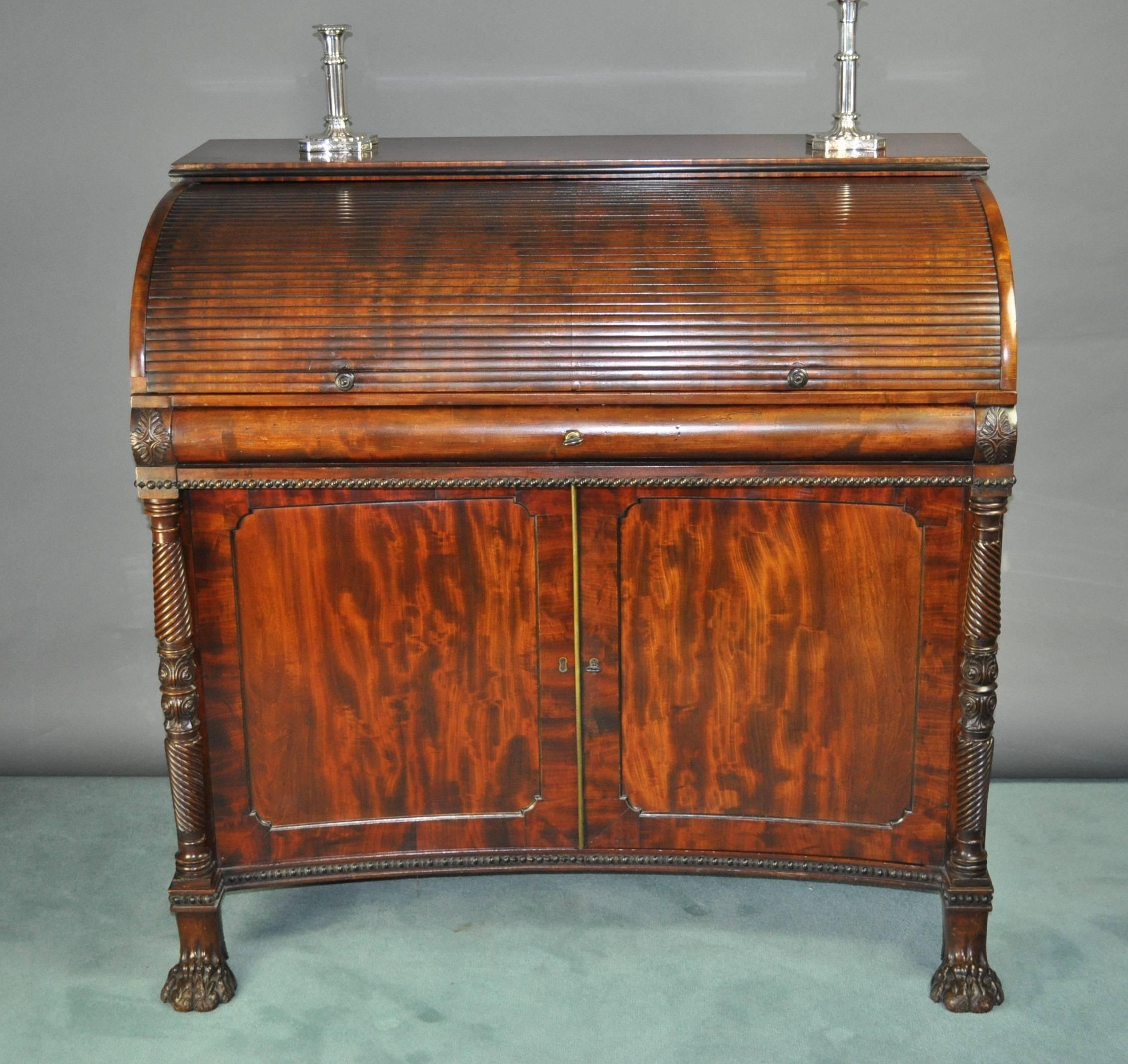Scottish Regency Mahogany Tambour Top Desk For Sale