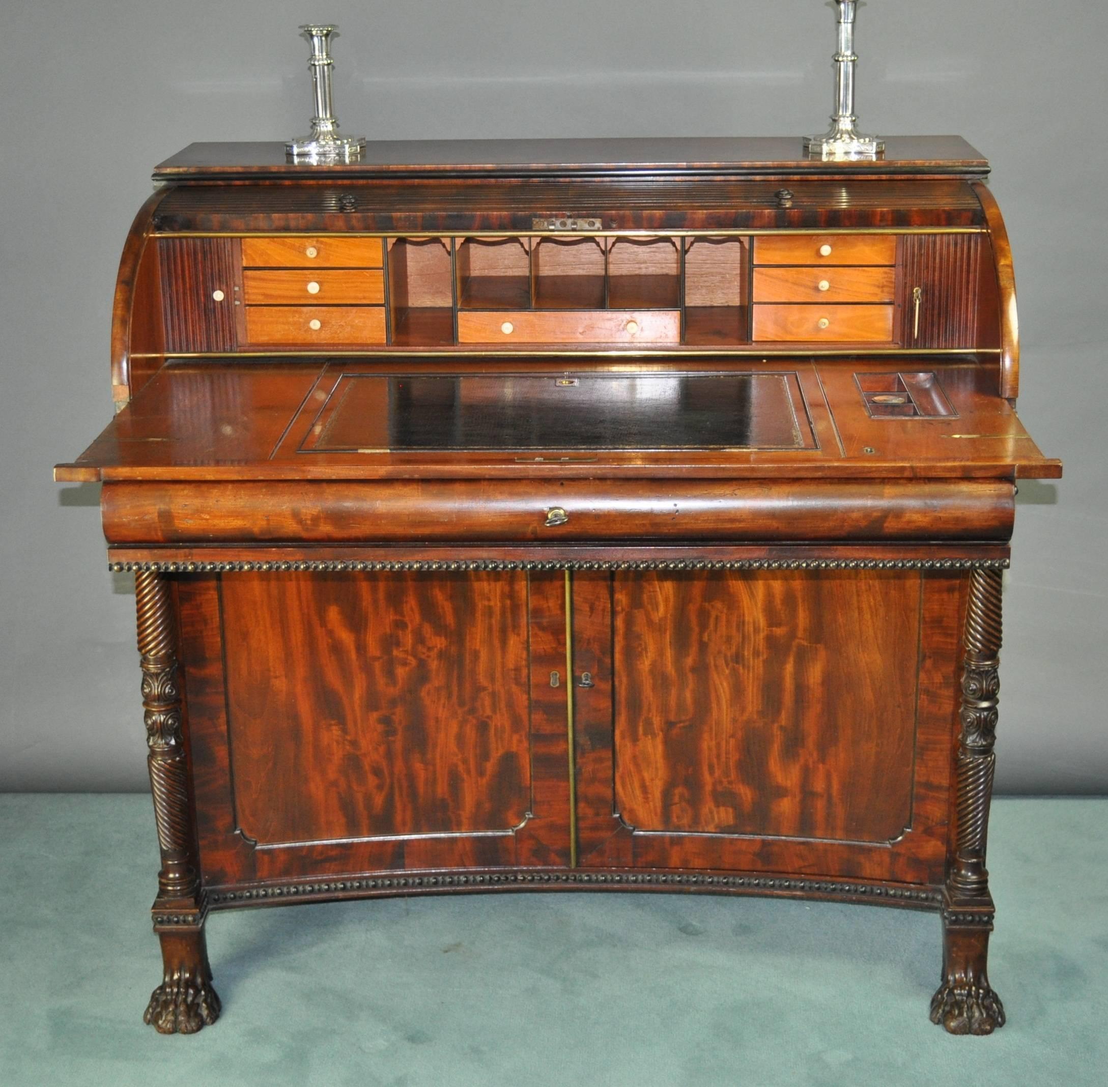19th Century Regency Mahogany Tambour Top Desk For Sale