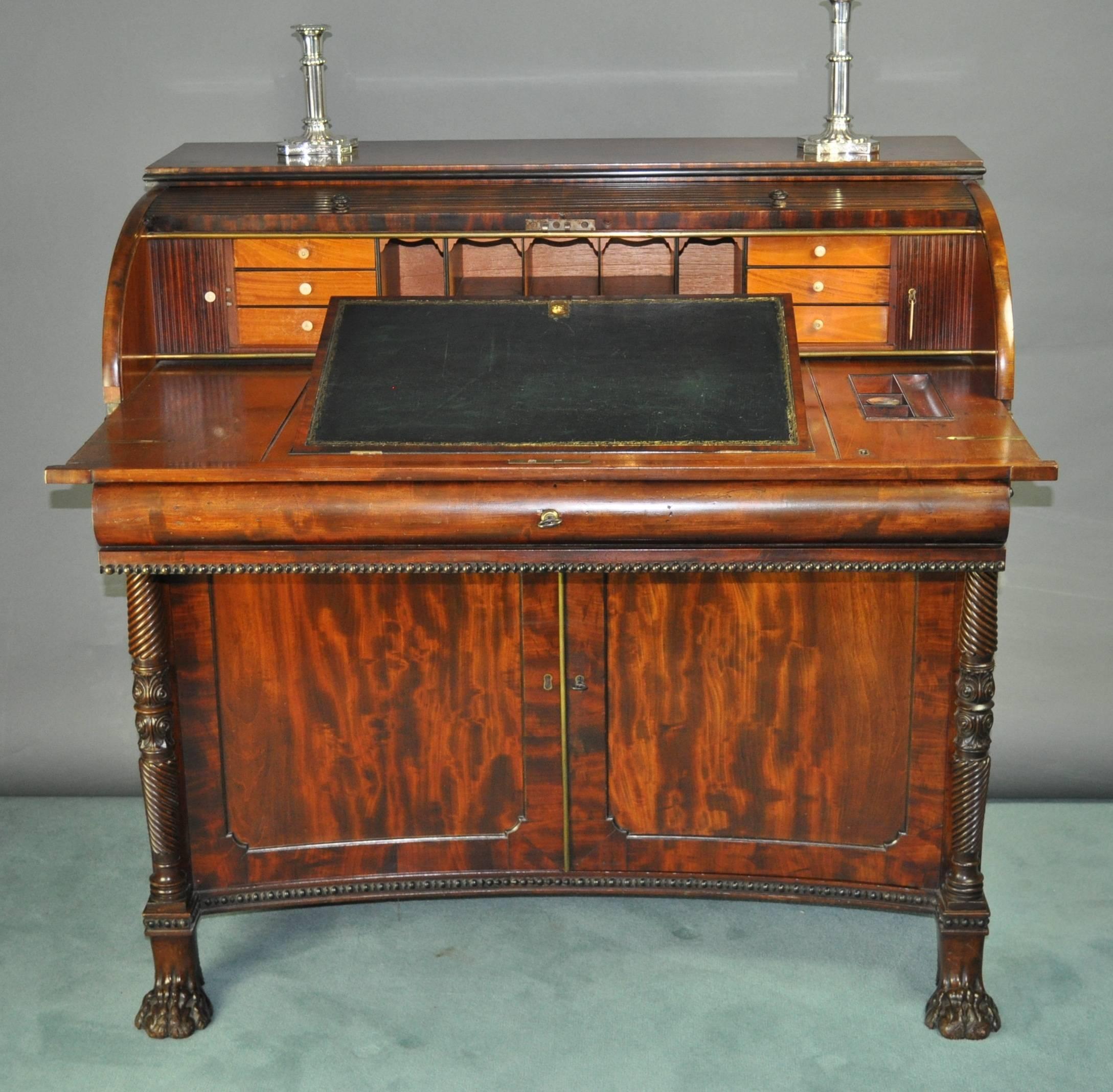 Regency Mahogany Tambour Top Desk For Sale 2