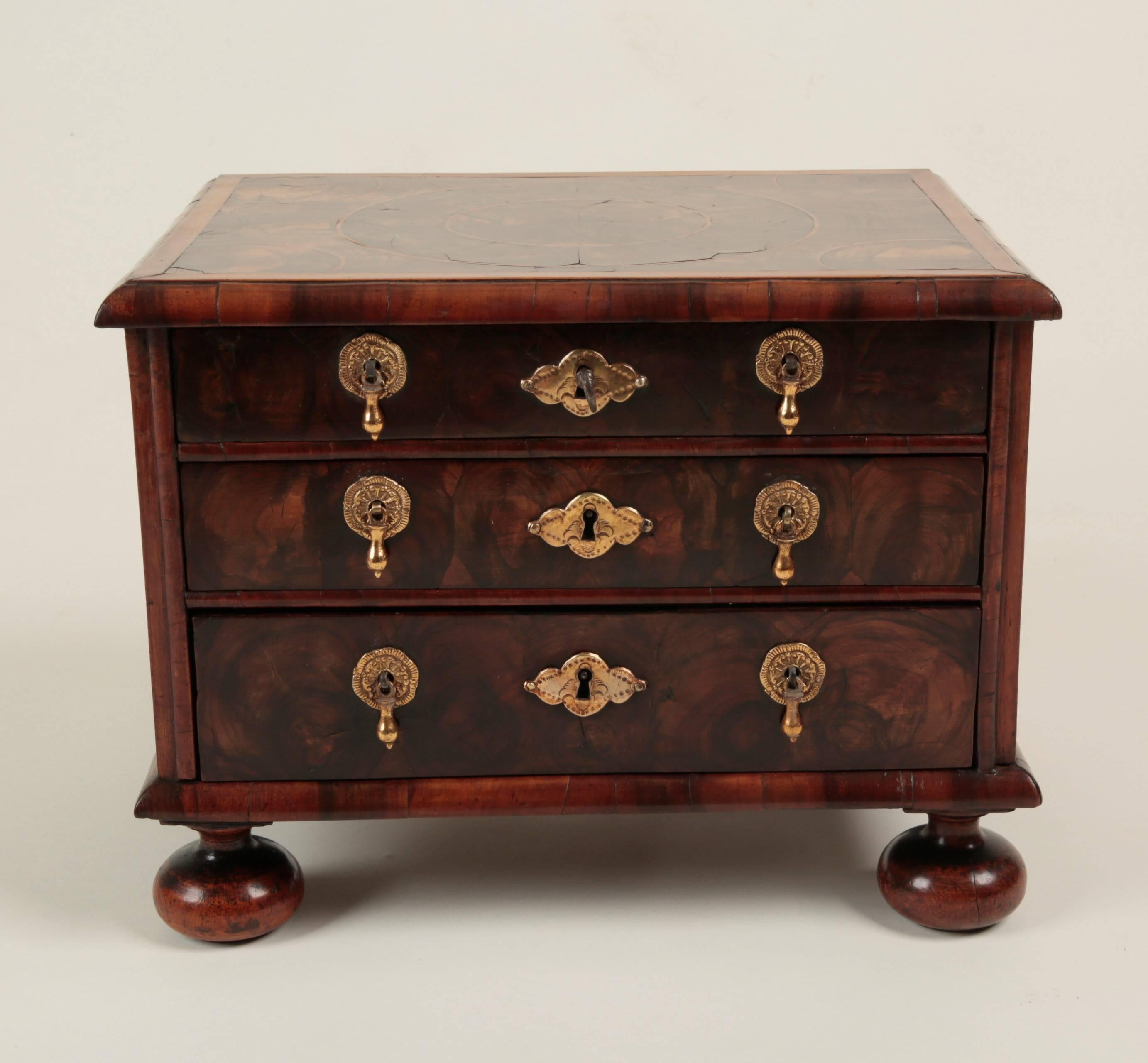 William and Mary William & Mary Oyster Veneered Miniature Chest For Sale