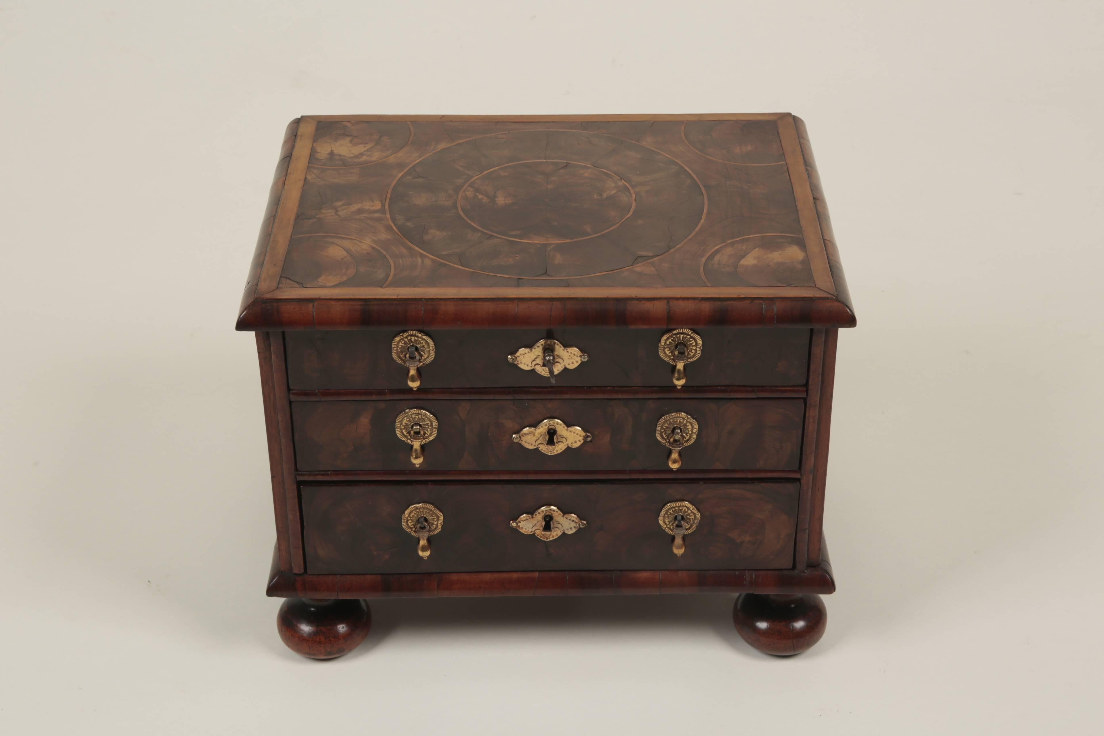 British William & Mary Oyster Veneered Miniature Chest For Sale