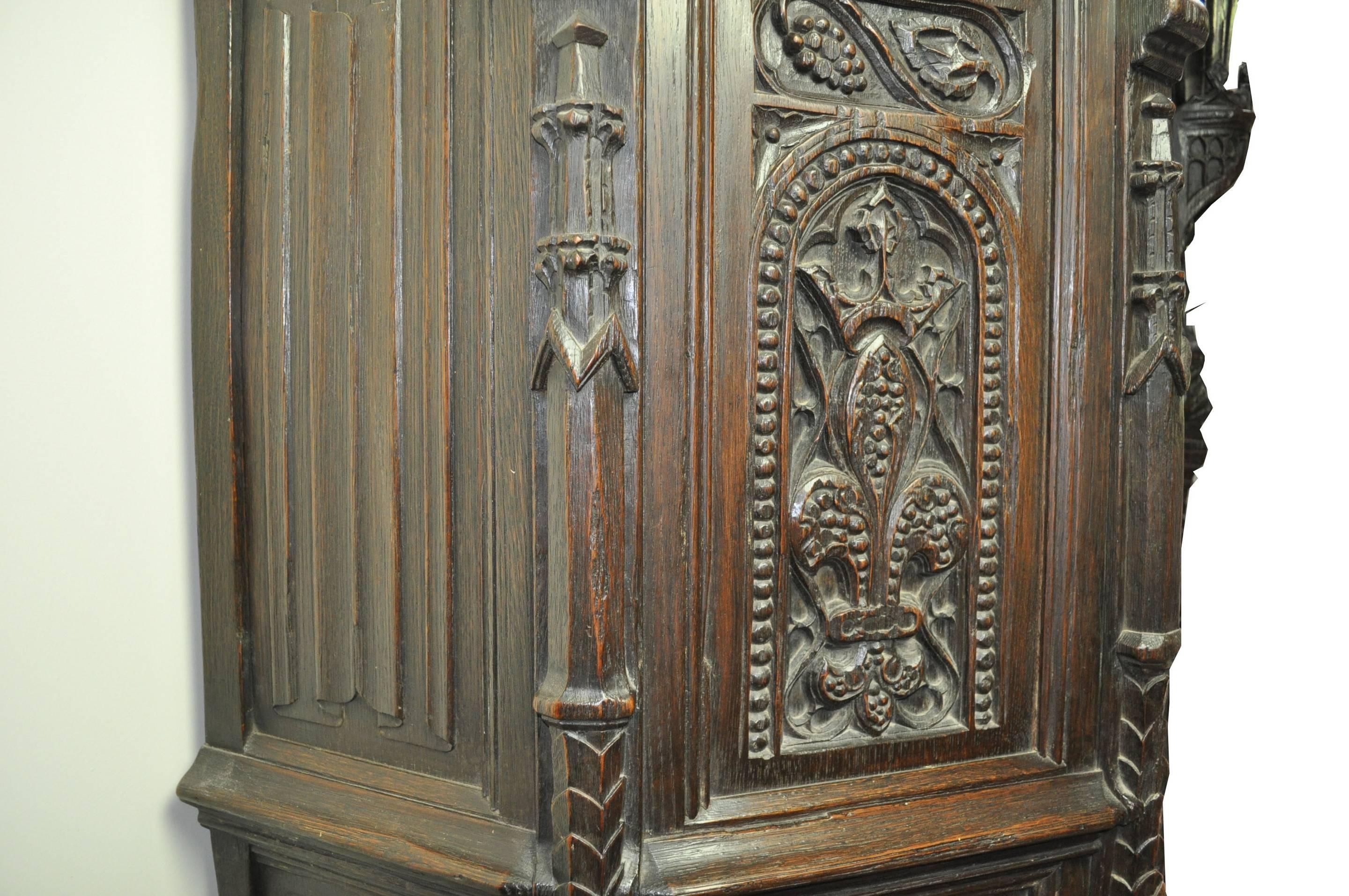 French 17th Century Carved Oak Credence Cupboard For Sale