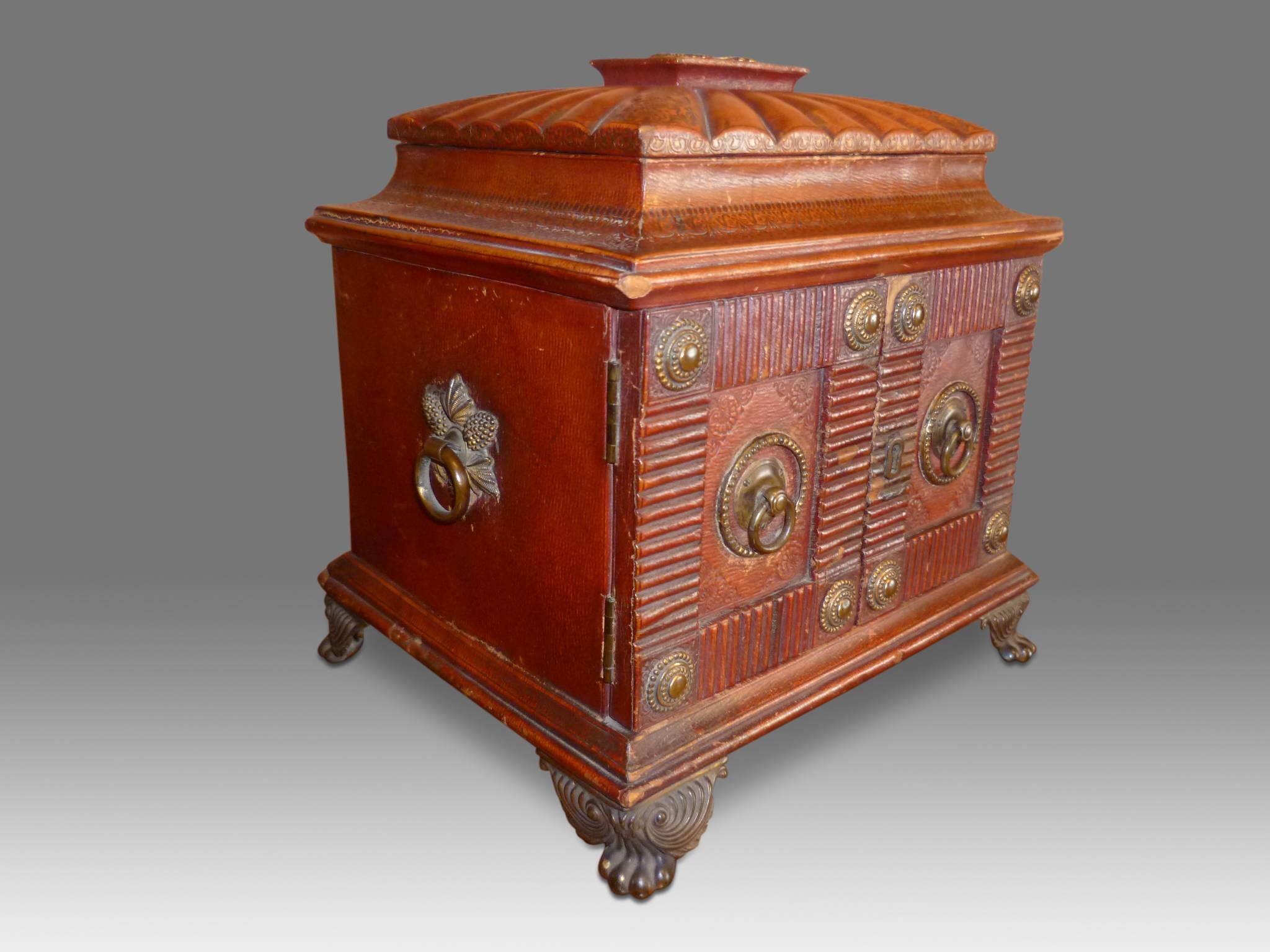 British Regency Leather Covered Sewing Box For Sale