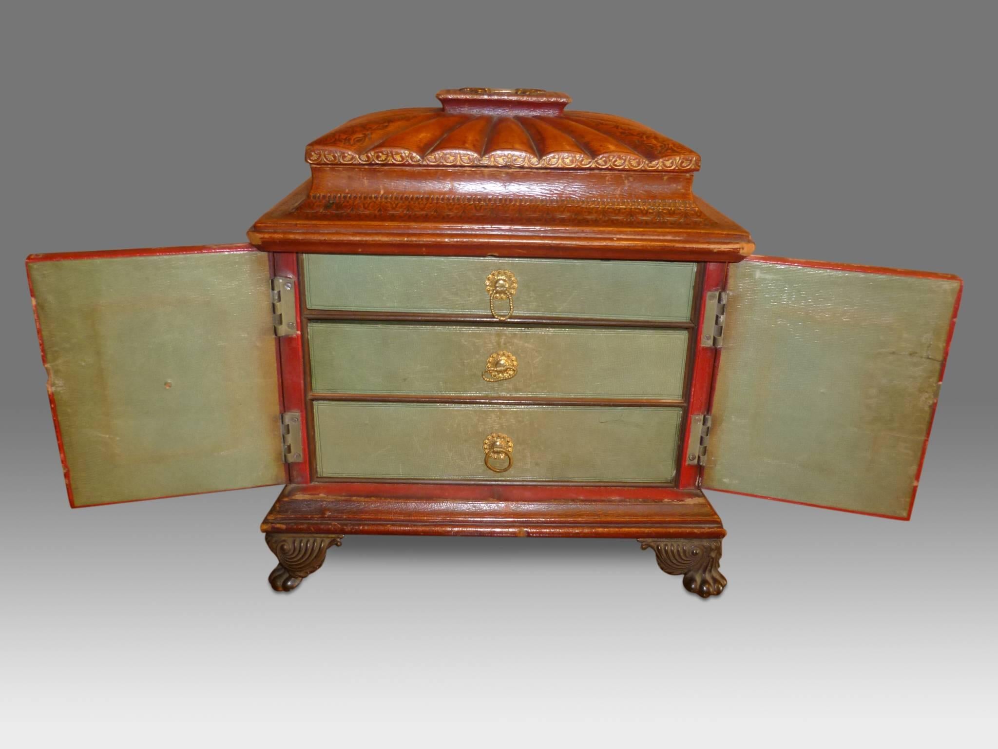 19th Century Regency Leather Covered Sewing Box For Sale