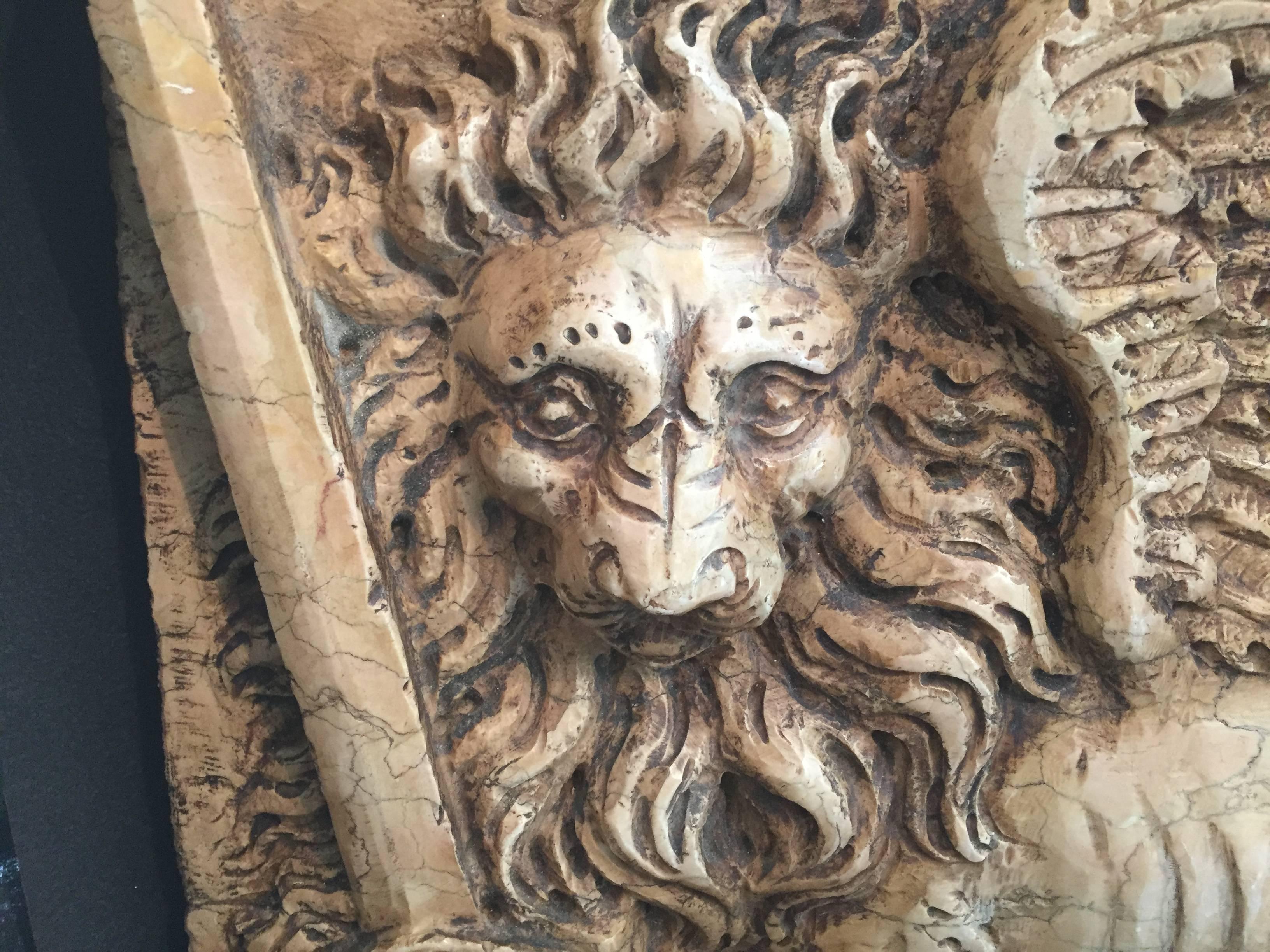 19th Century Carved Sienna Marble Wall Panel of the St Mark's Lion For Sale