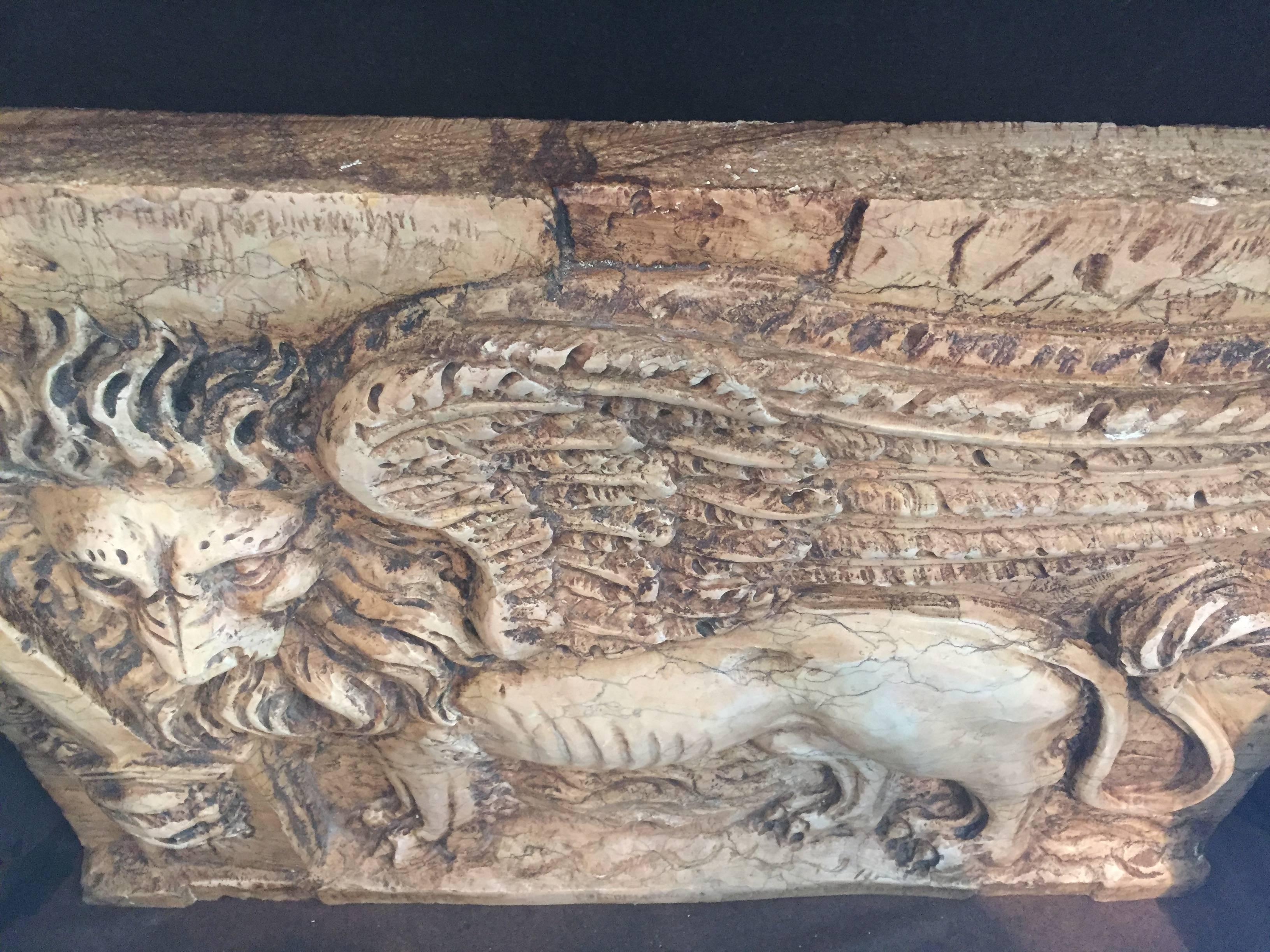 Classical Roman Carved Sienna Marble Wall Panel of the St Mark's Lion For Sale