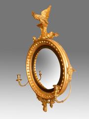 Regency Convex Miror with Eagle Sumount and Candle Sconces