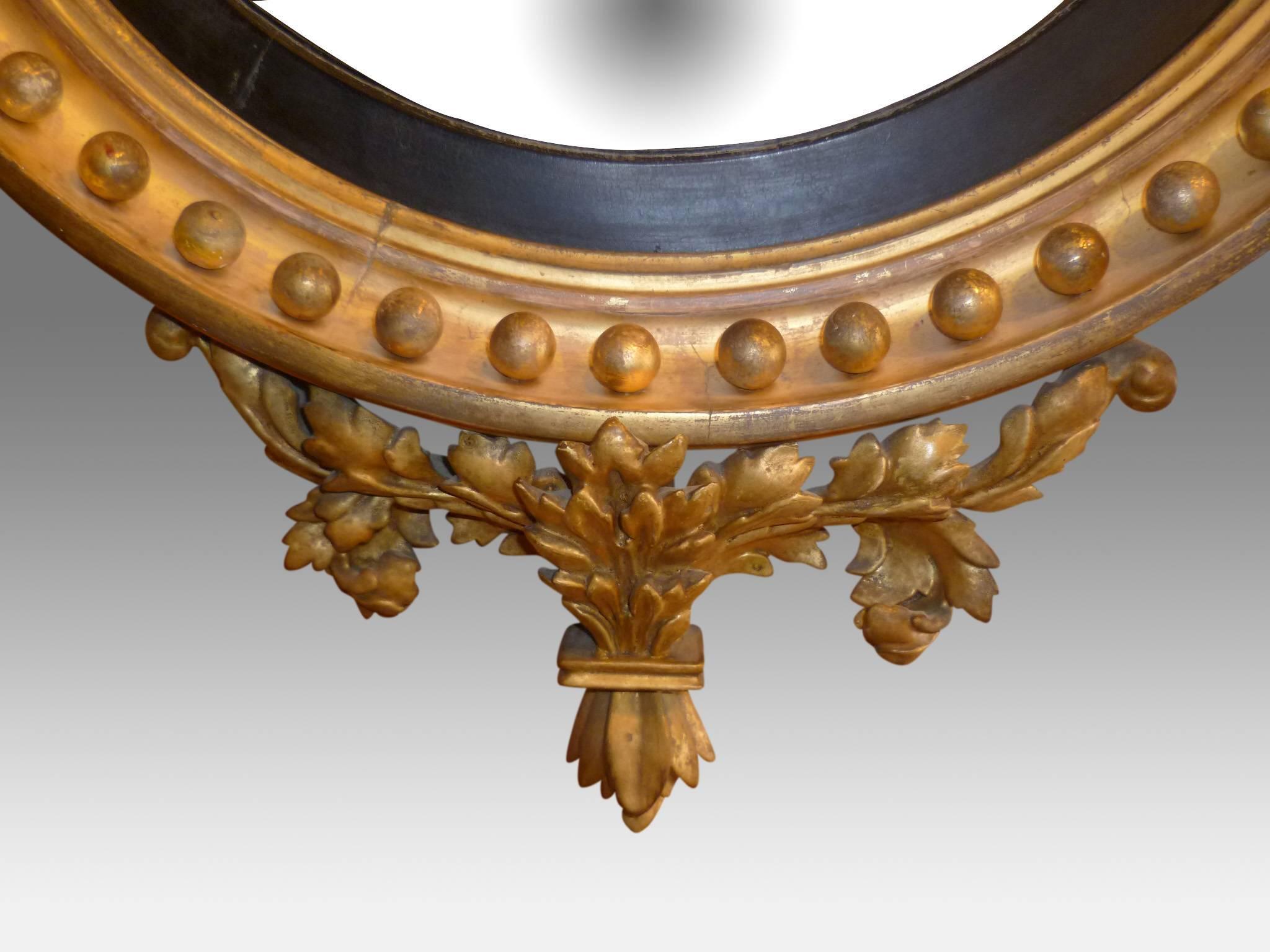 Gilt Regency Convex Miror with Eagle Sumount and Candle Sconces For Sale