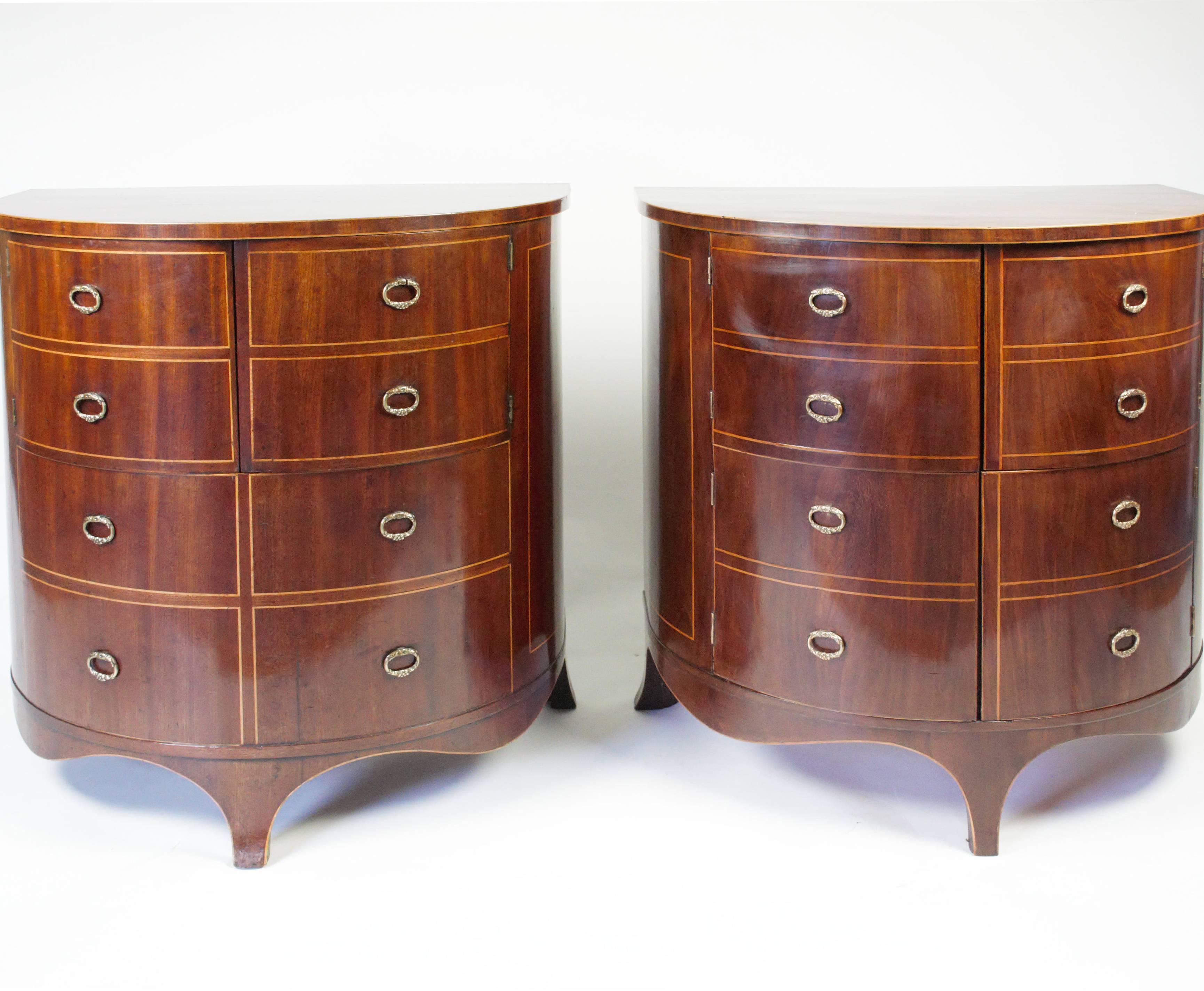 English Pair of Gillows demi-lune Side Cabinets For Sale