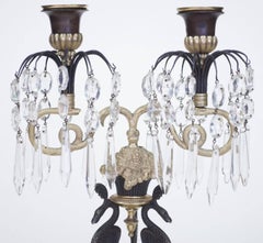 Pair of Bronze and Ormolu Lustre Drop Candelabra