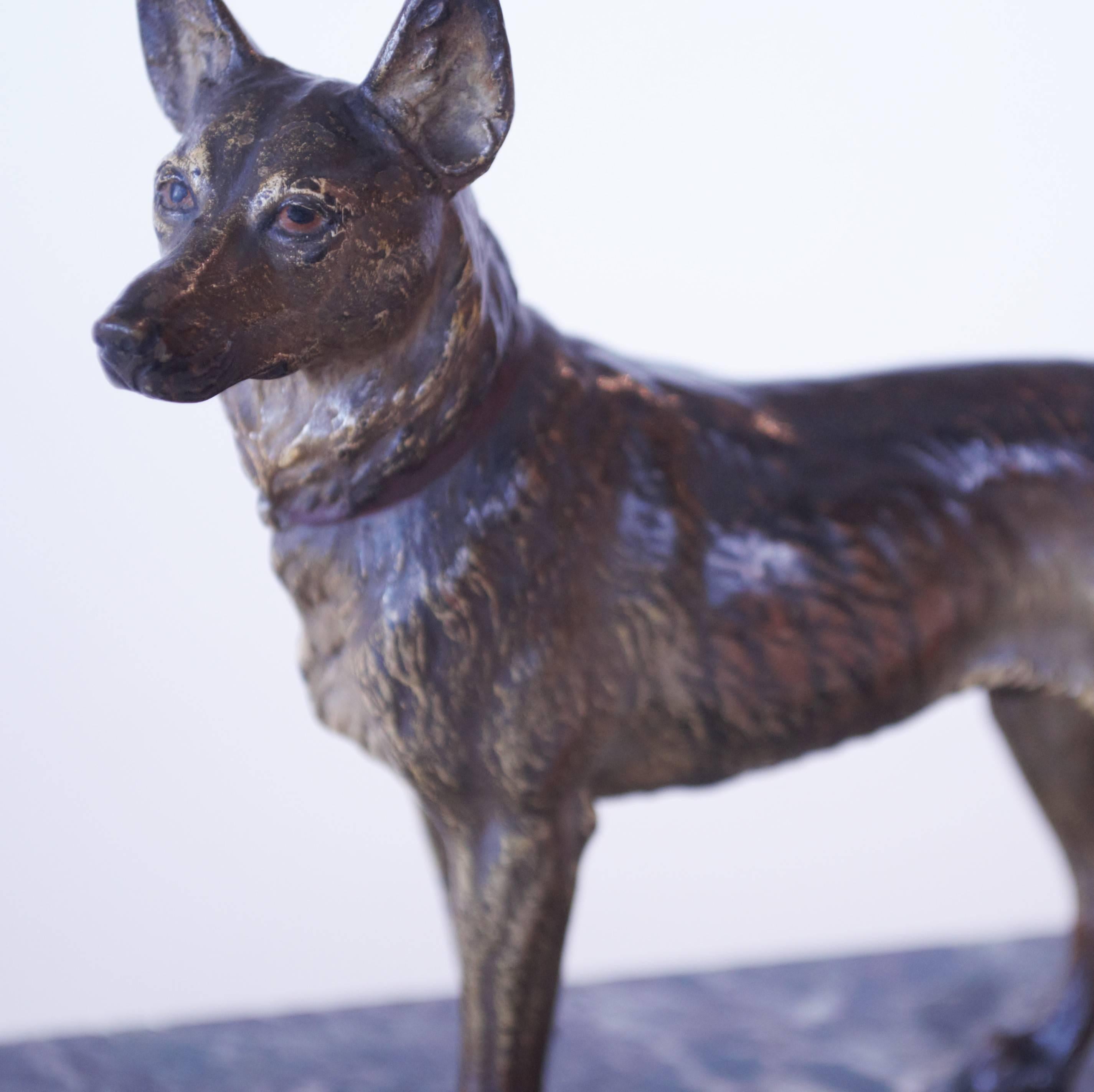 Cold-Painted Cold Painted Bronze Figure of a German Shepherd Dog