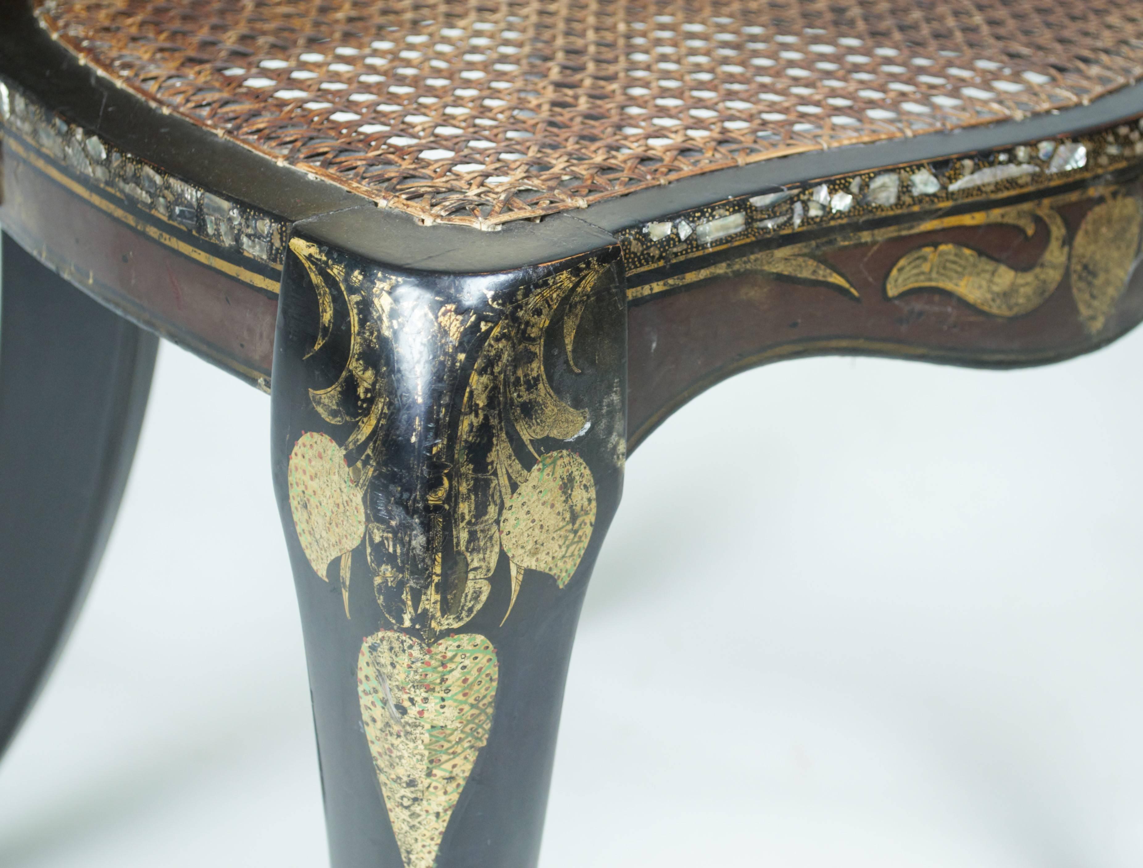 19th Century Pair of Papier-Mâché Japanned Lacquer Side Chairs by Bettridge