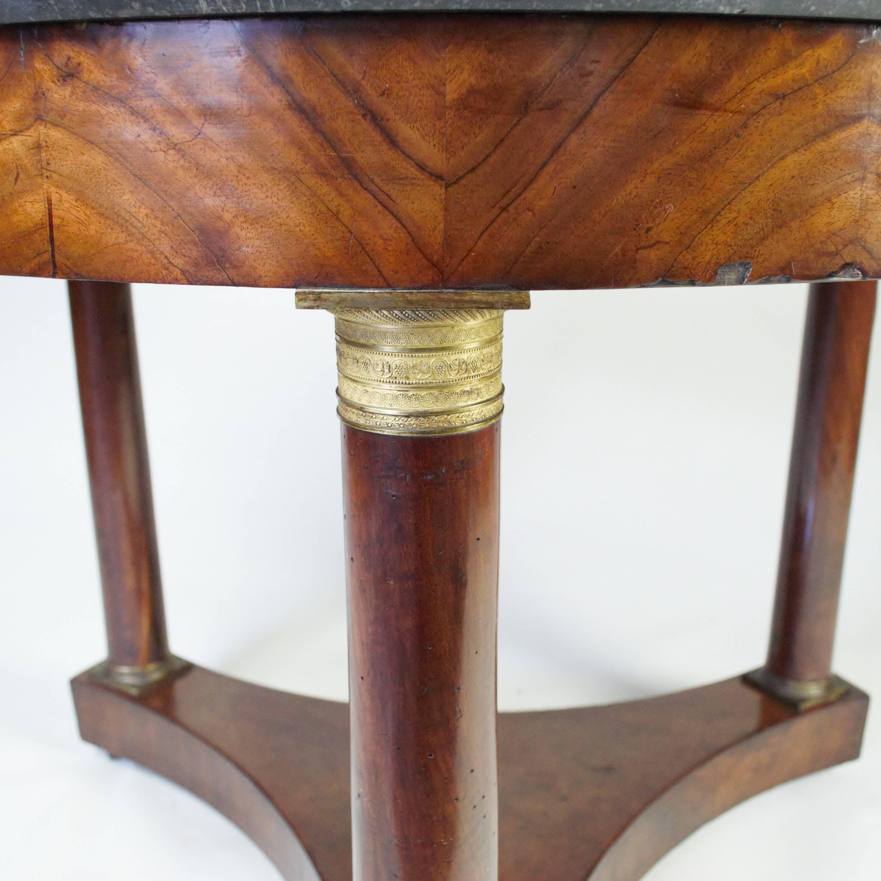 French Circular Mahogany Center Table with Marble Top For Sale