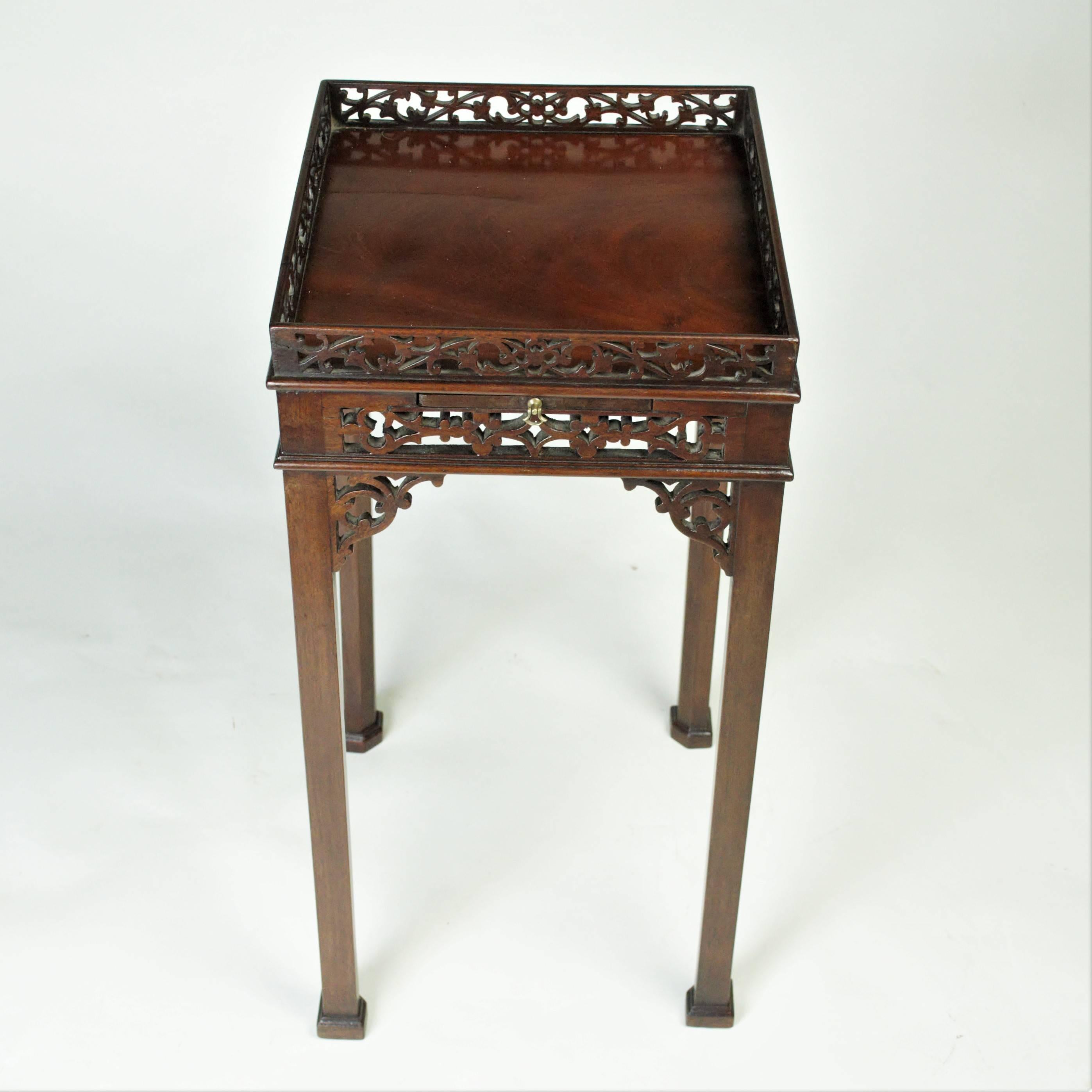 George III Chippendale Inspired and Unusual Mahogany Kettle Stand of Square Form For Sale