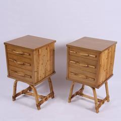 Pair of Mid-Century French Bamboo Bedside Cabinets