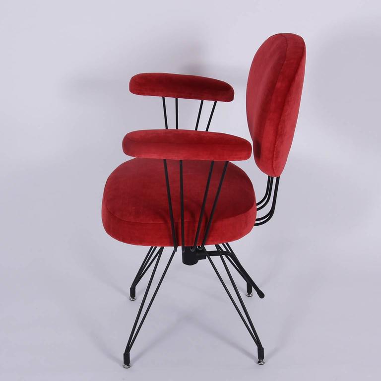 Red Velvet Desk Chair, French, 1960s at 1stdibs