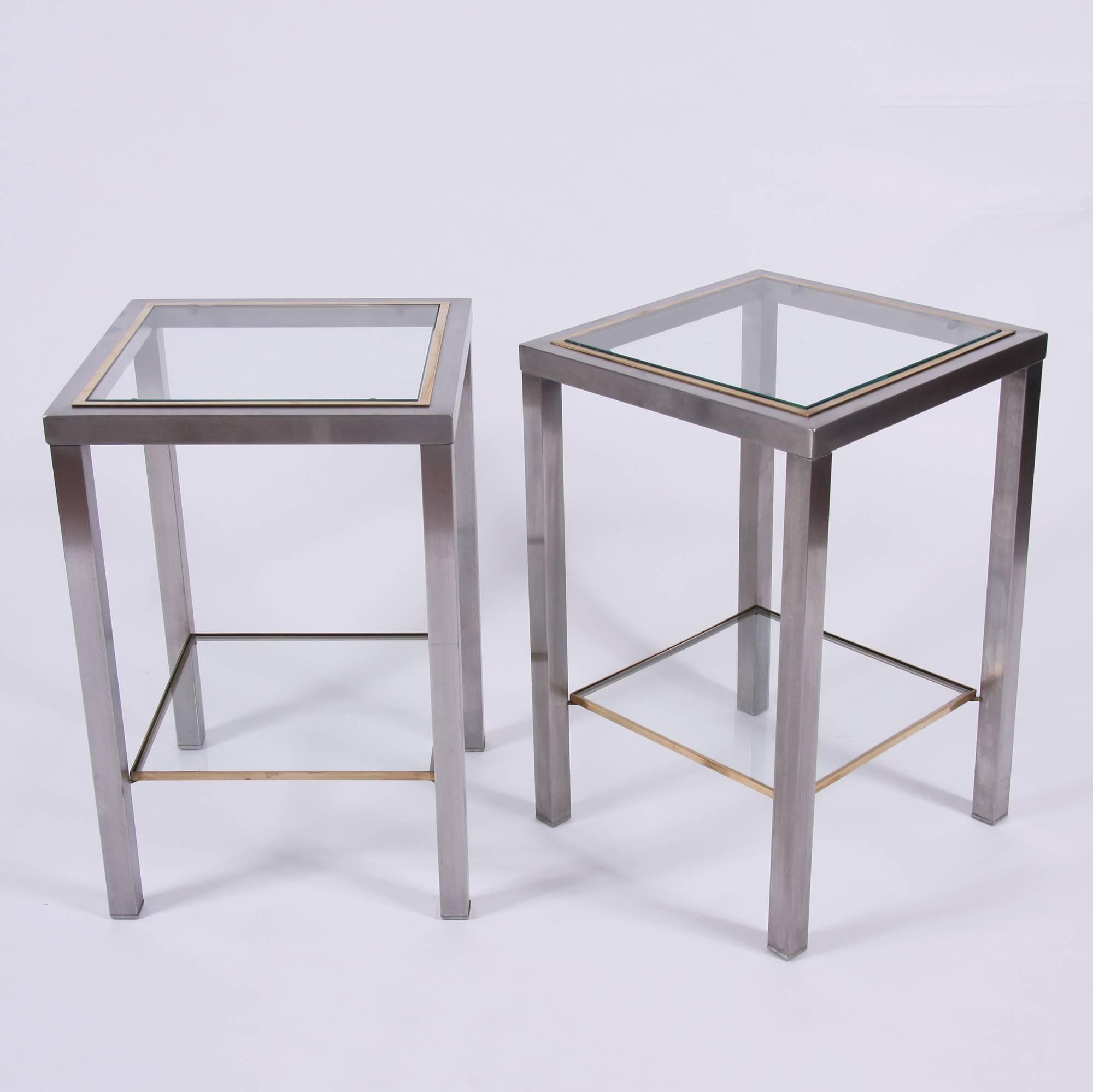 Brushed Pair of Mid-Century French Metal Side Tables