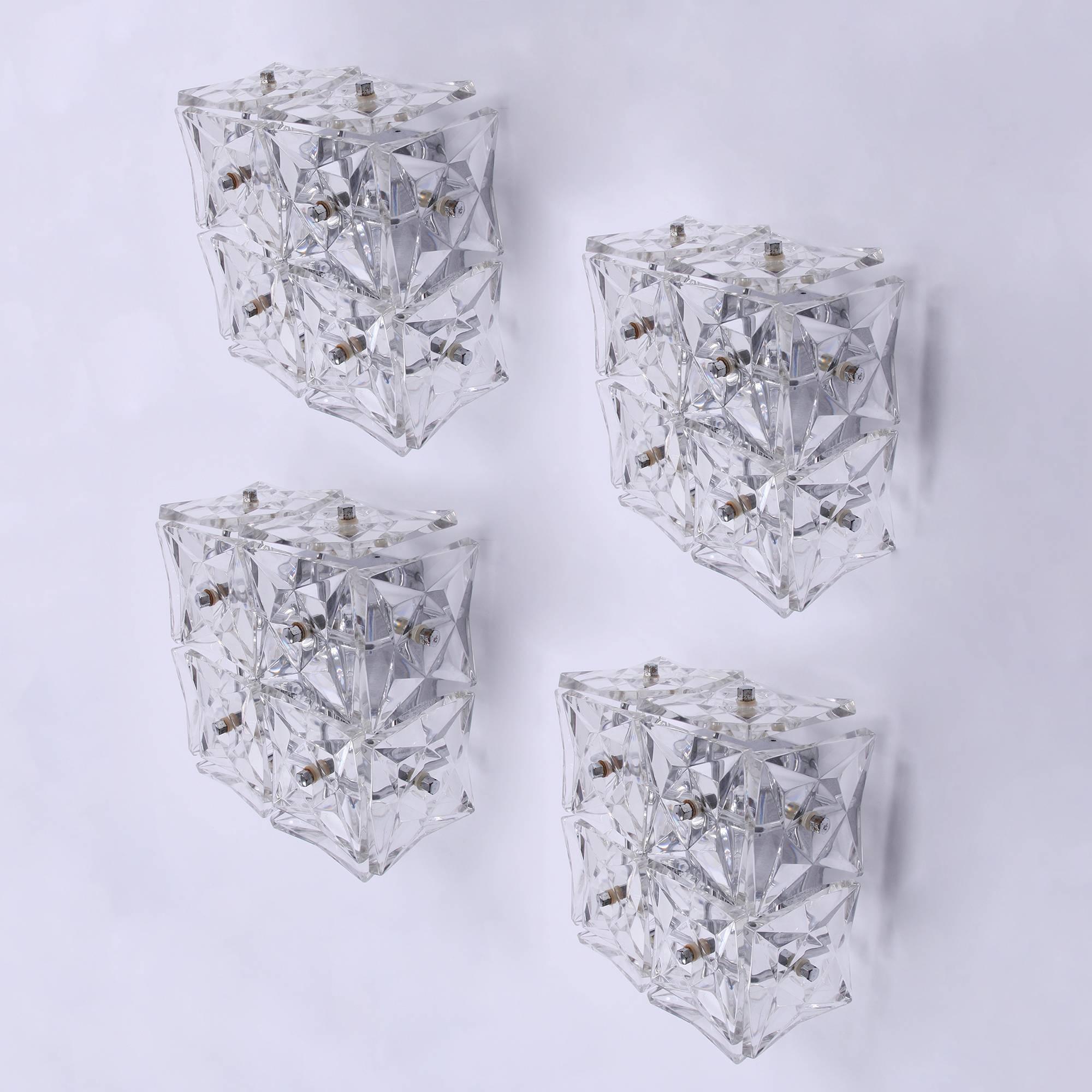 German, circa 1970

Set of four crystal wall lights. Rewired and PAT tested.