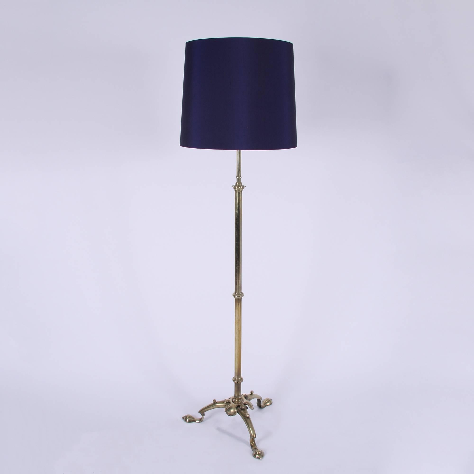 English, 20th century

Heavy brass floor lamp with triform base. With bespoke handmade silk lampshade. Rewired and PAT tested.