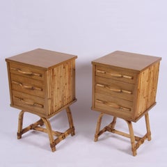 Pair of Midcentury French Bamboo Bedside Cabinets