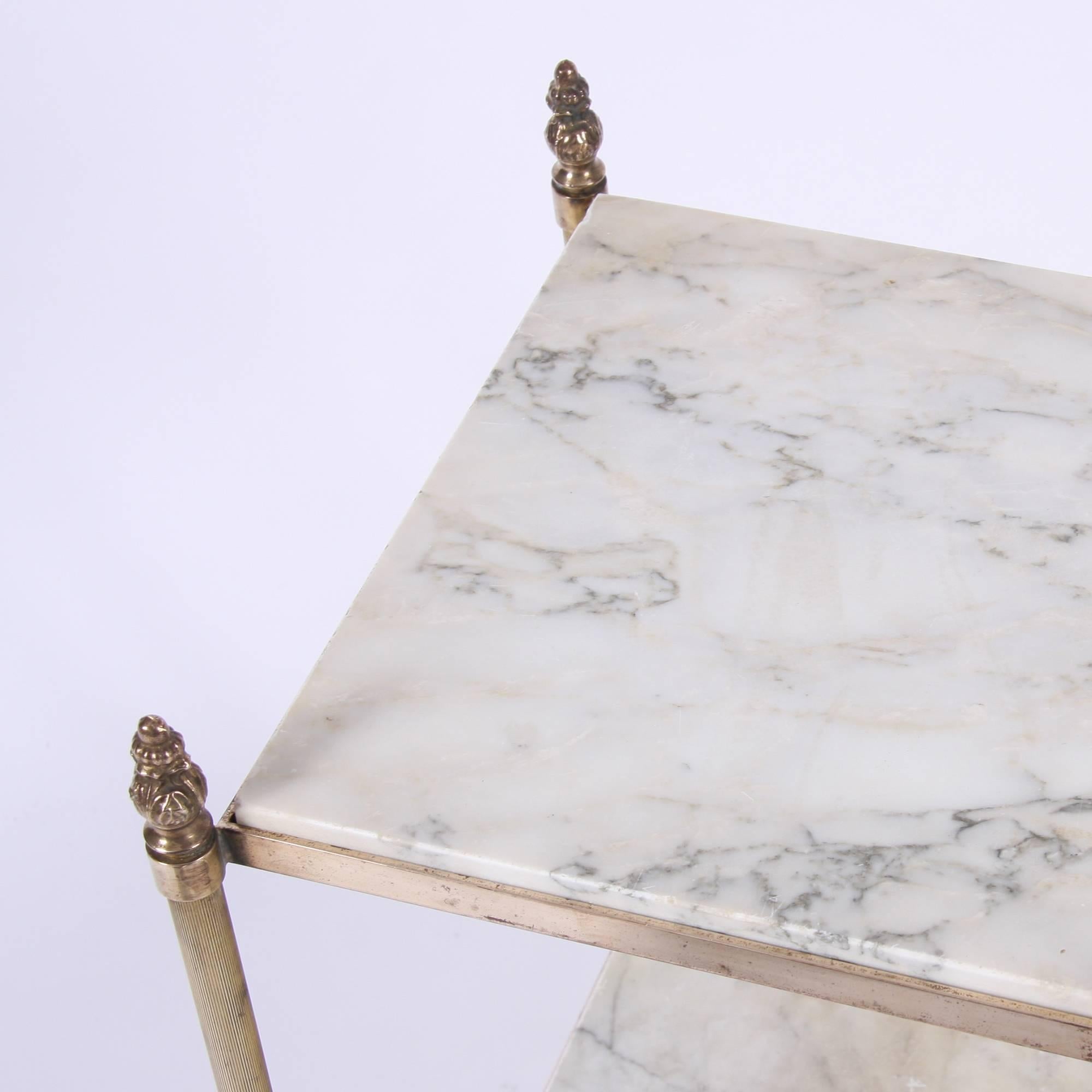 Mid-20th Century Pair of Brass and Marble Side Tables