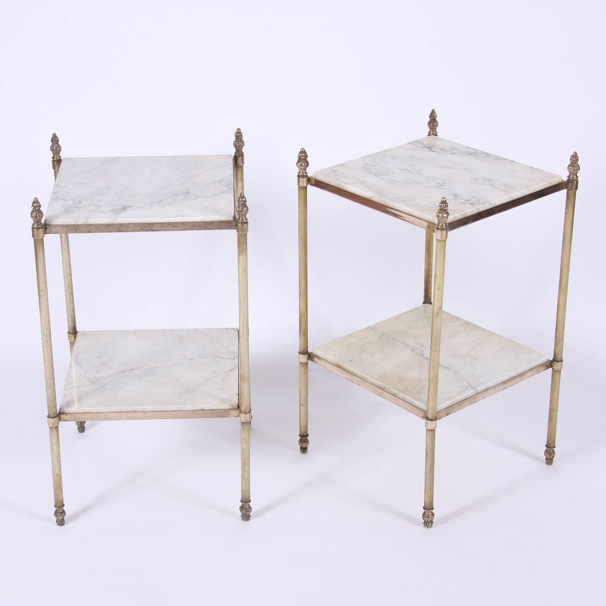 French Pair of Brass and Marble Side Tables