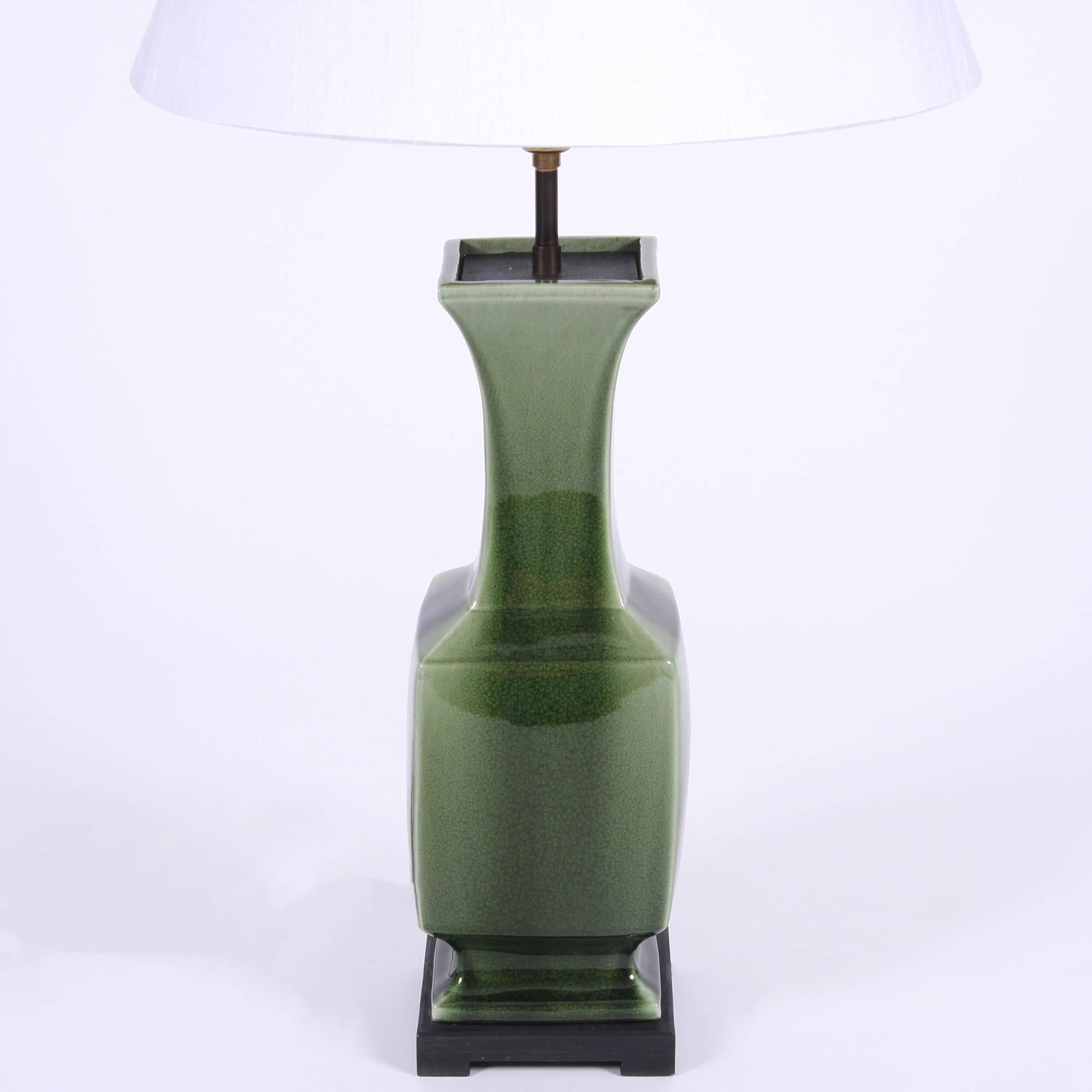 Mid-20th Century Portuguese Green Ceramic Table Lamps