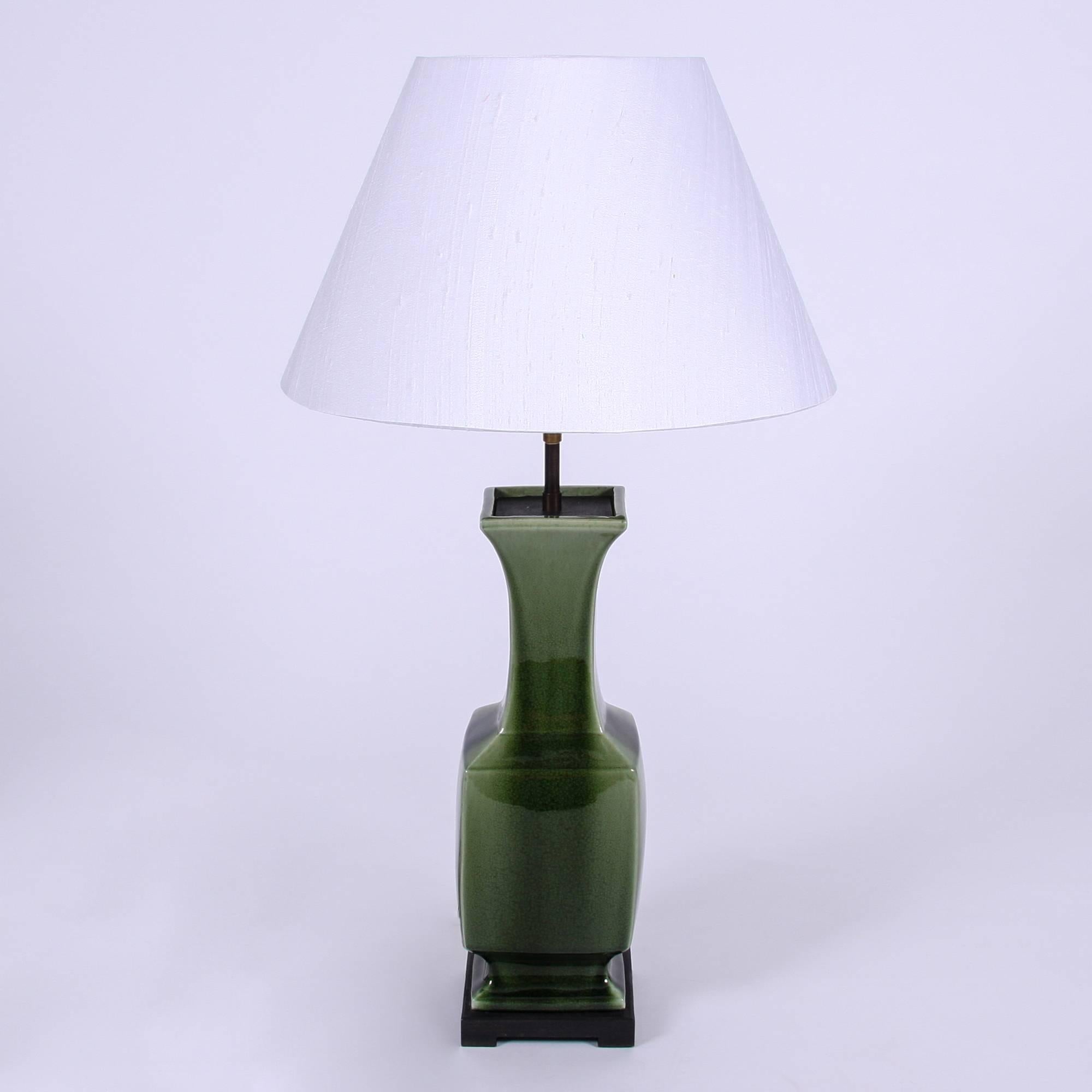 Portuguese Green Ceramic Table Lamps In Excellent Condition In London, GB