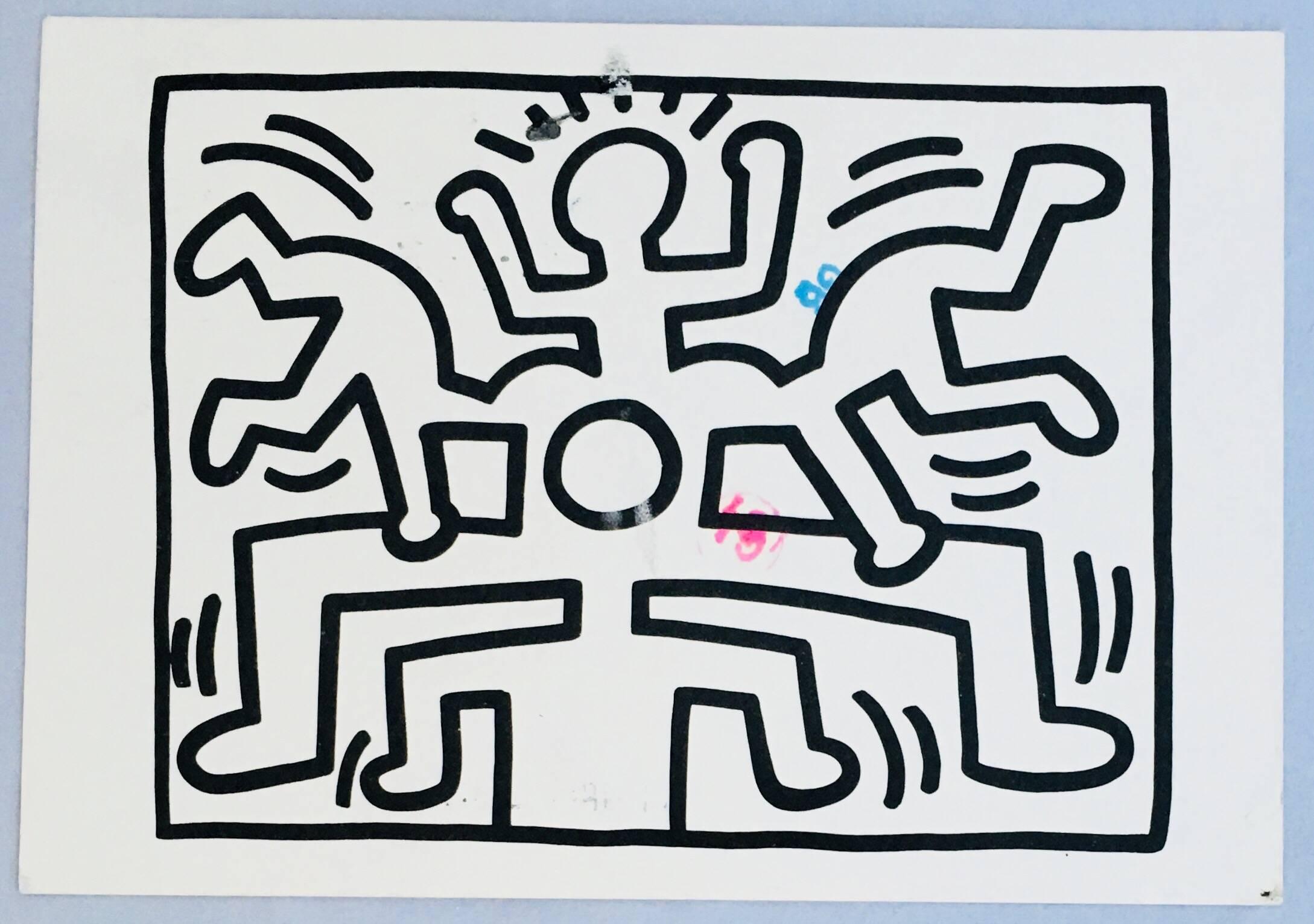 A set of two vintage Haring announcement cards for the exhibitions:

Haring future Primeval at the Queens Museum, New York, 1990
&
Keith Haring at Michael Kohn Gallery, Los Angeles, 1988

Offset print on cardstock
Measures: 4.5 x 6.5 & 4.25 x