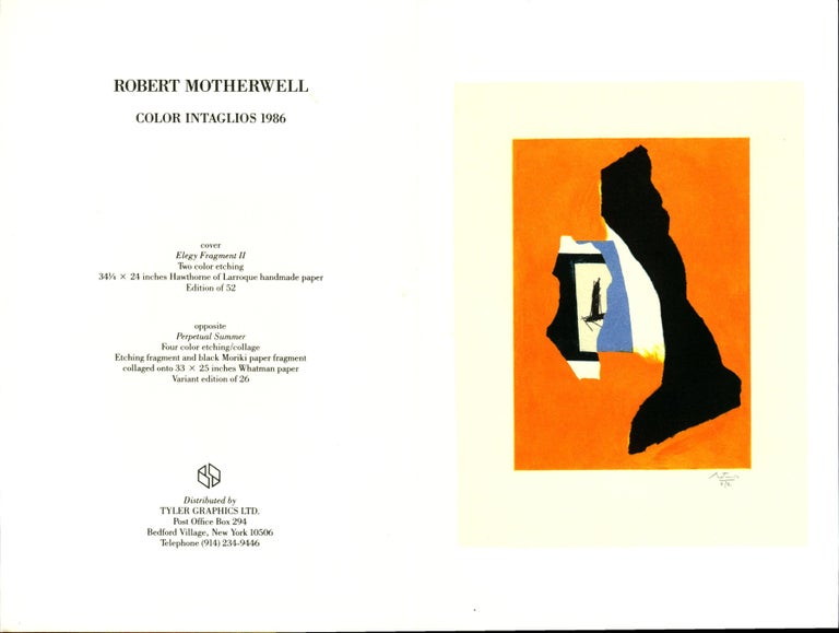 Vintage Robert Motherwell Announcement Card 
Color Intaglios, 1986
5.75 x 9 inches
Very Good condition 
Suitable for framing 

About Robert Motherwell
Alongside Jackson Pollock, Mark Rothko, and Willem de Kooning, Robert Motherwell is considered one