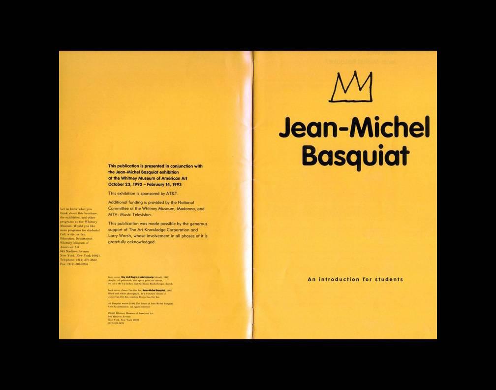 Vintage Basquiat show program, The Whitney Museum, NY, 1993 (after Basquiat)
Staple-bound twelve page pamphlet published for the 1993 exhibition at the Whitney Museum of American Art, the first large-scale retrospective exhibition of Basquiat's