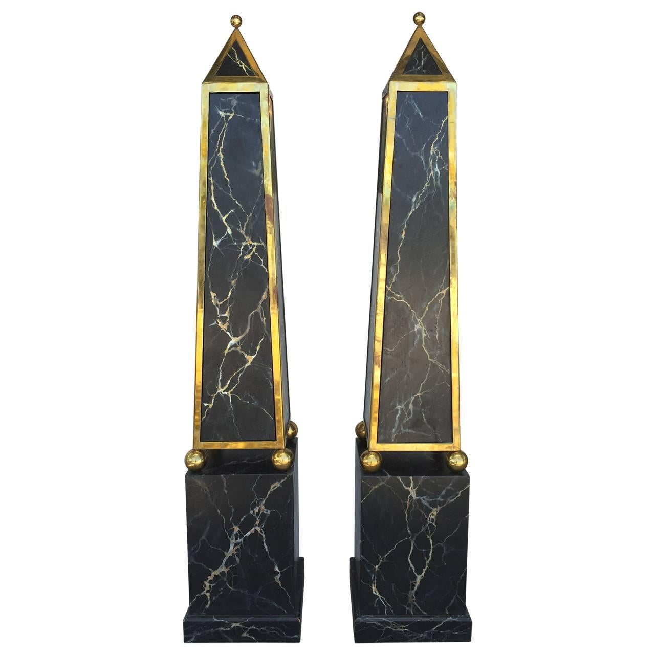 Pair of Monumental Obelisk Pedestals-Cabinets For Sale