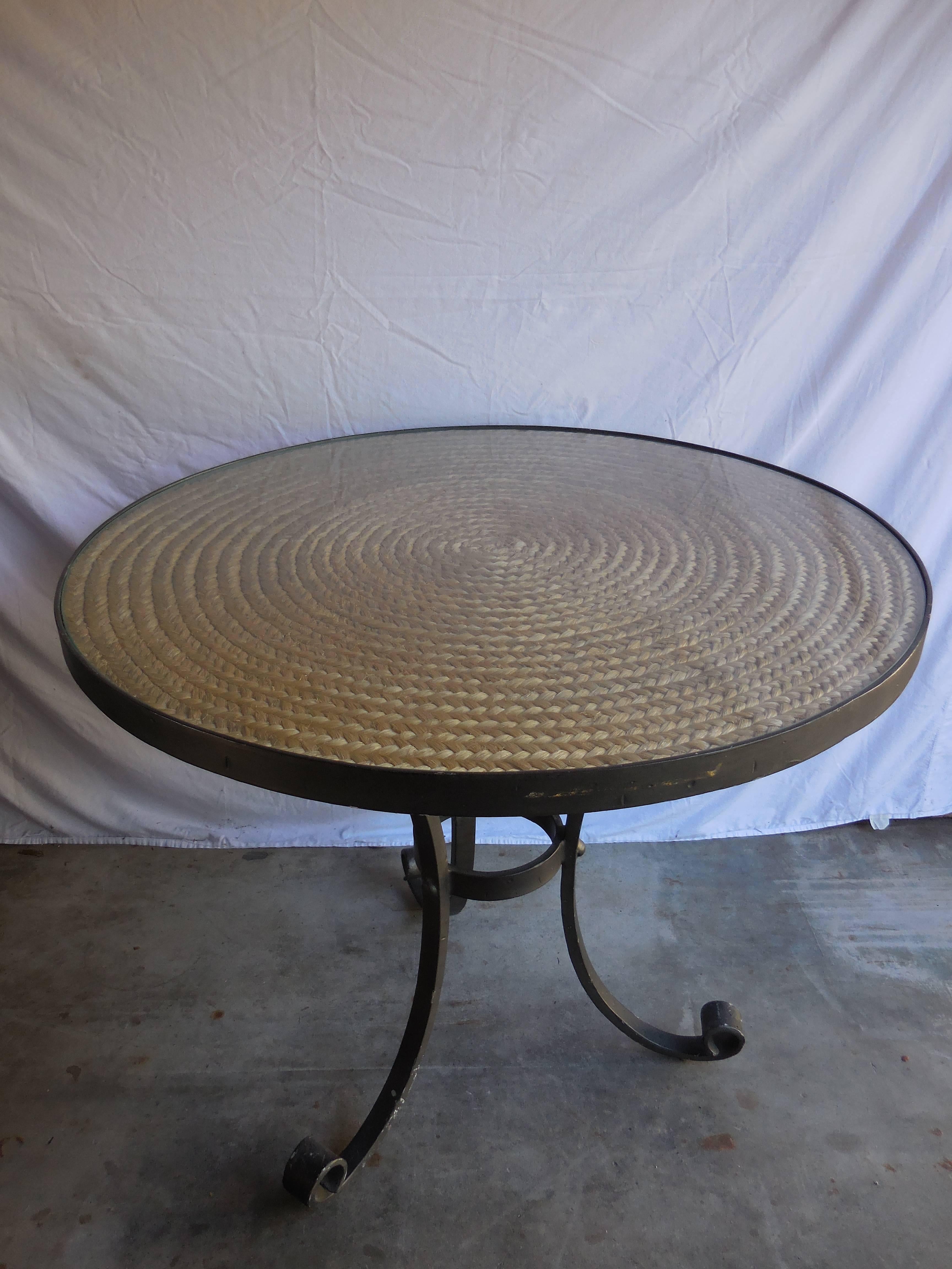 Vintage Ralph Lauren sheltering sky table. Iron, rattan and glass.