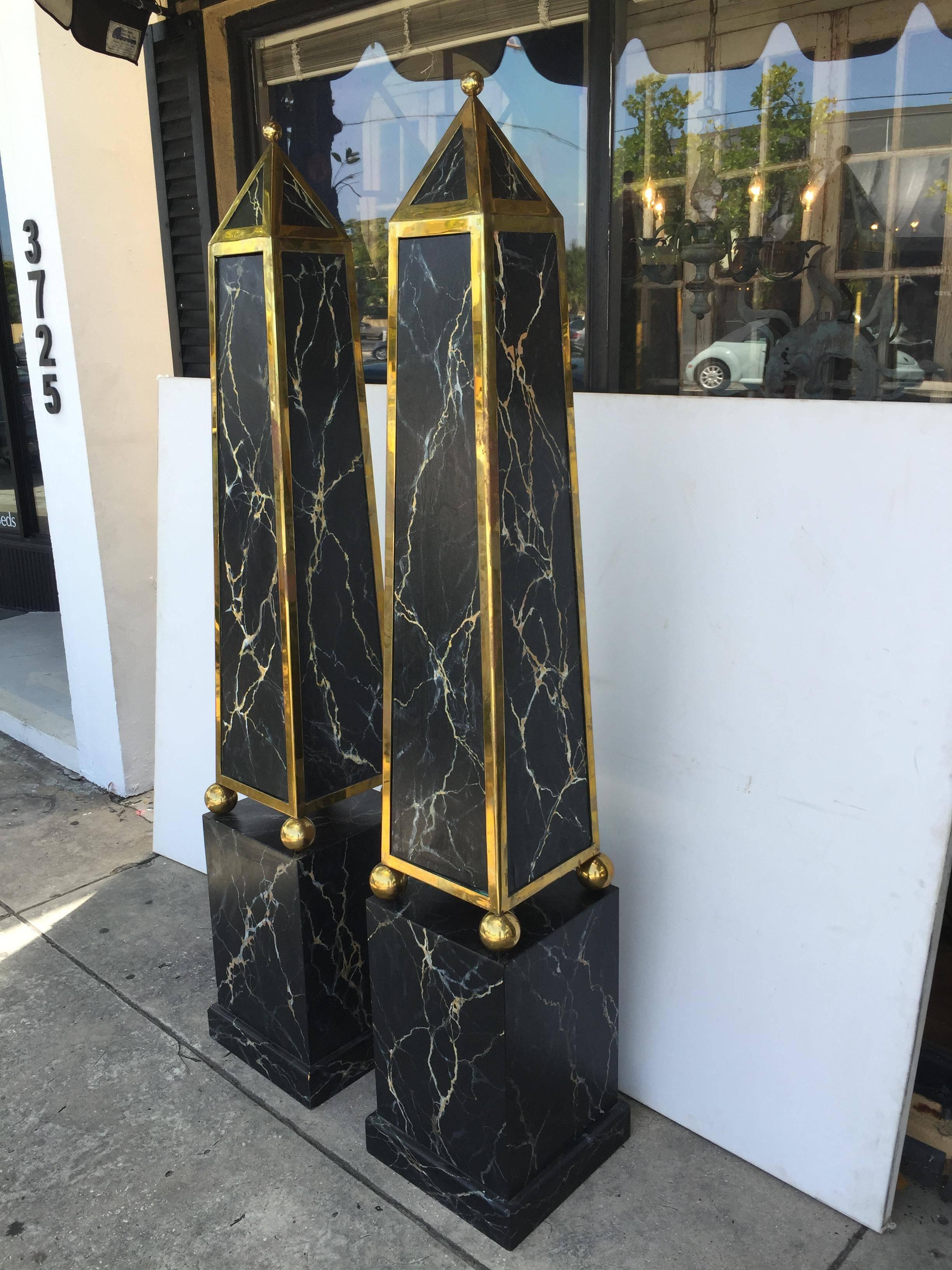 Mid-Century Modern Pair of Monumental Obelisk Pedestals-Cabinets For Sale