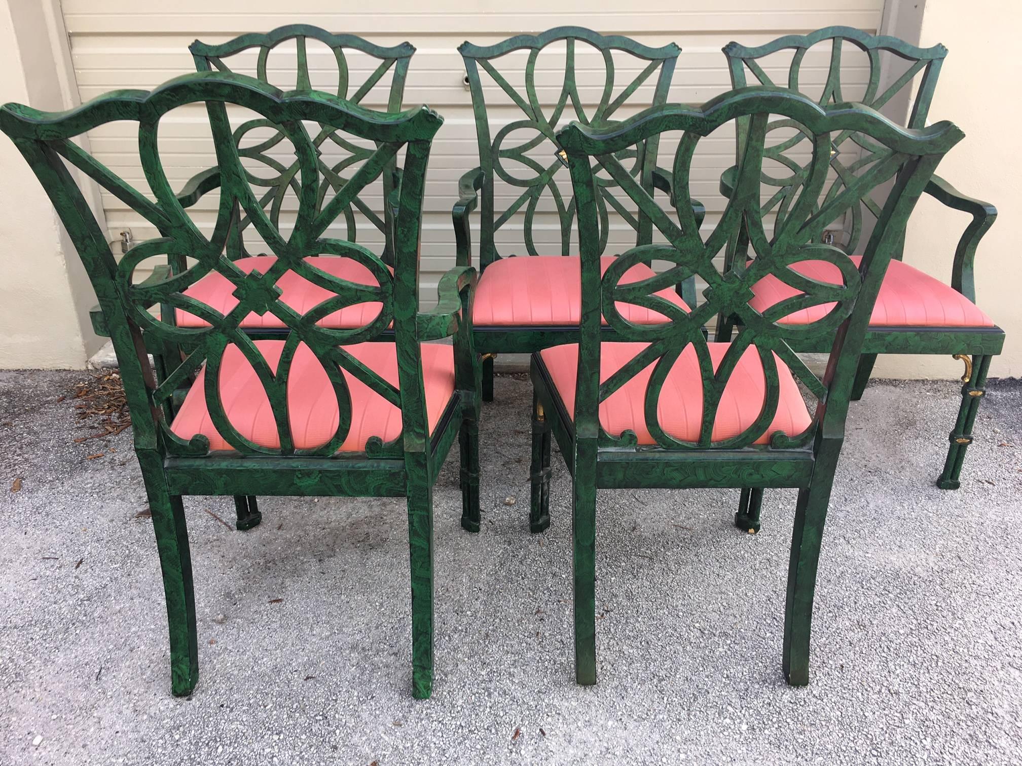 Smith and Watson Faux Malachite Dining Chairs For Sale 3
