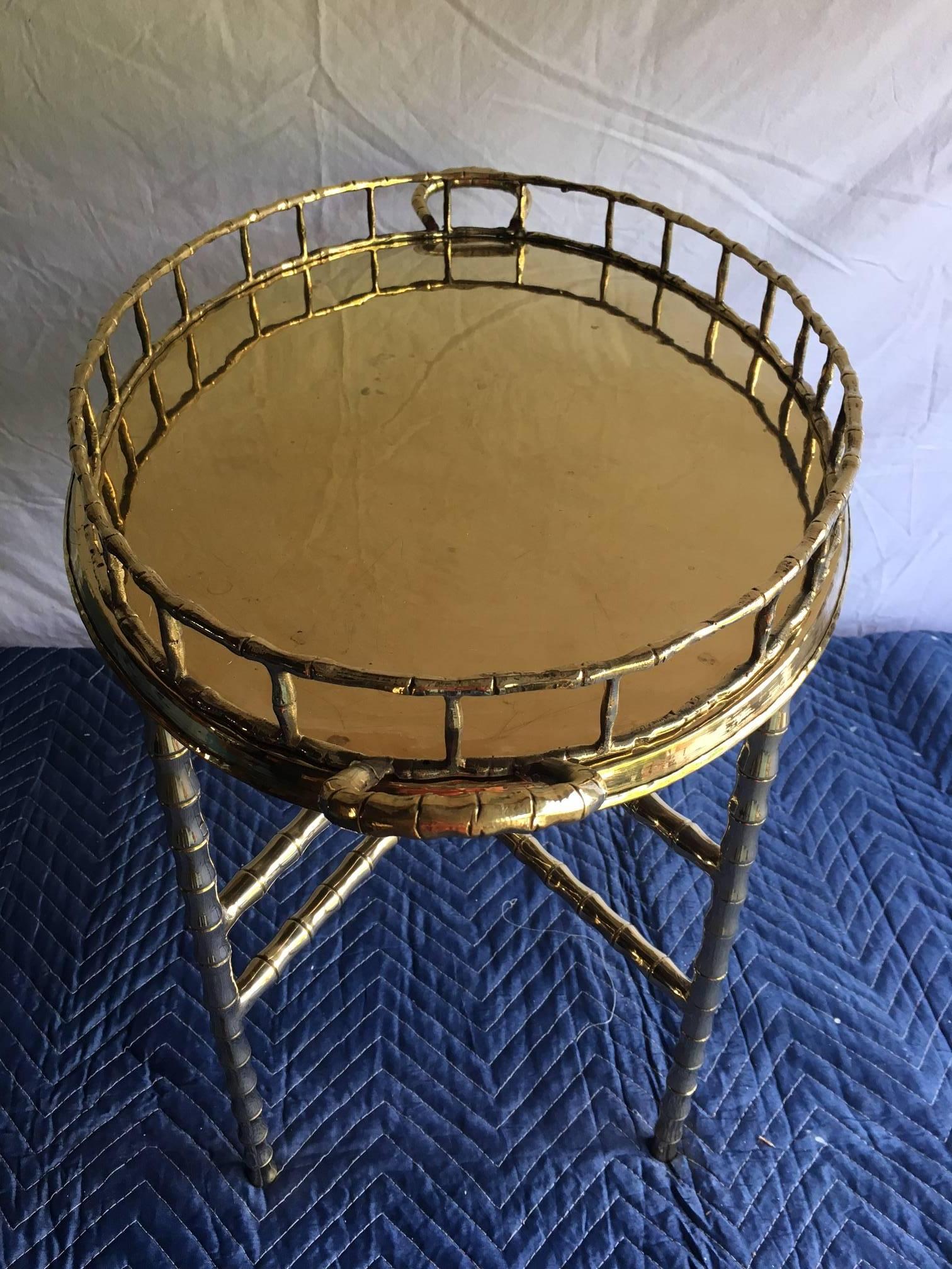 Indian Brass Faux Bamboo Tray Table