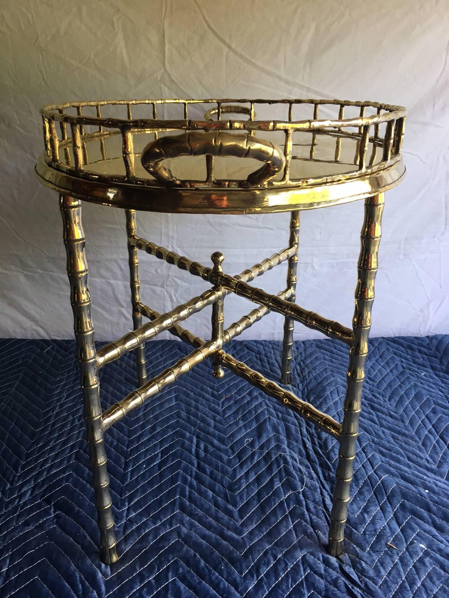 Brass Faux Bamboo Tray Table In Excellent Condition In West Palm Beach, FL