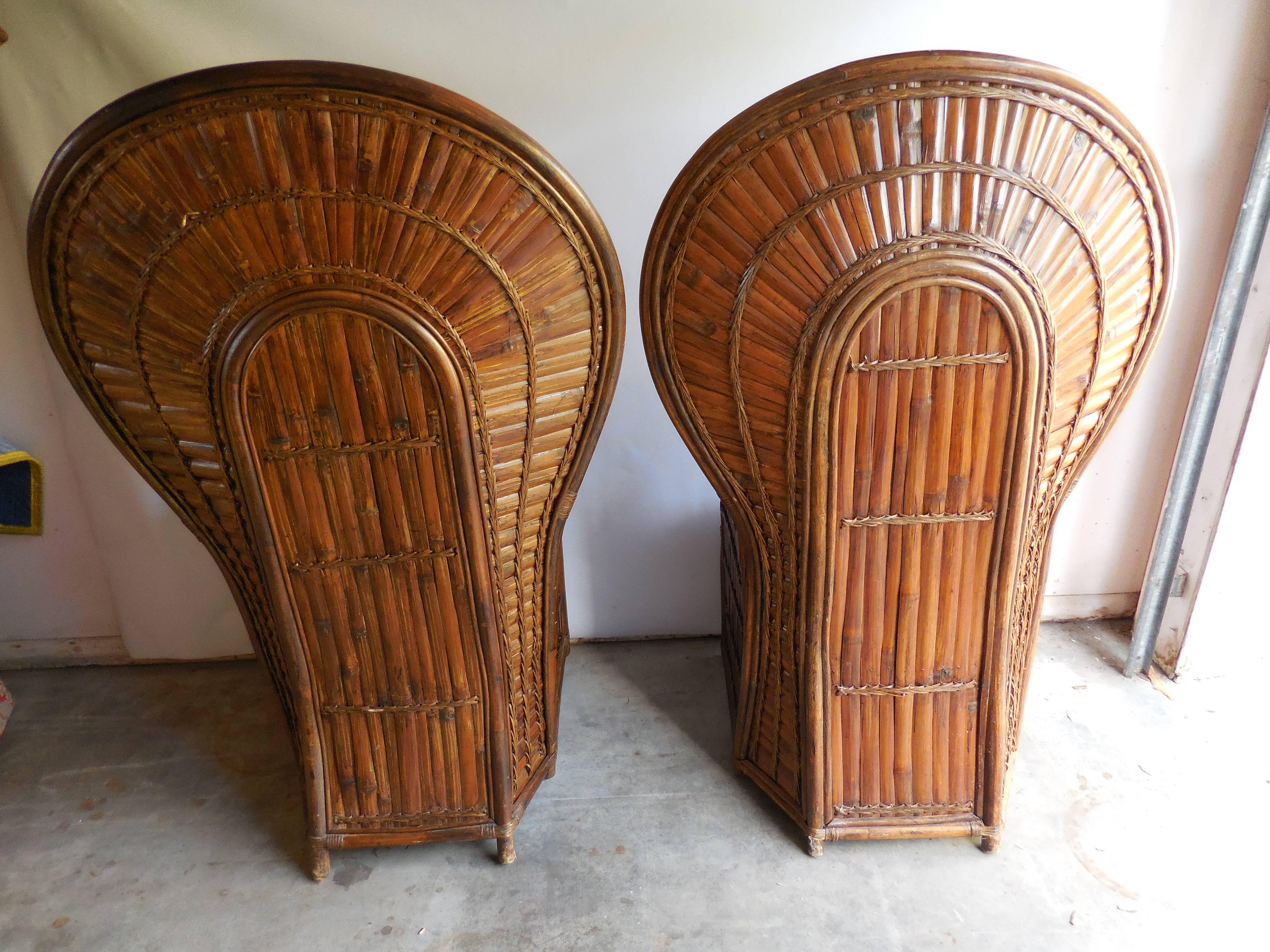 Mid-20th Century Pair of Vintage Bamboo Peacock Chairs For Sale