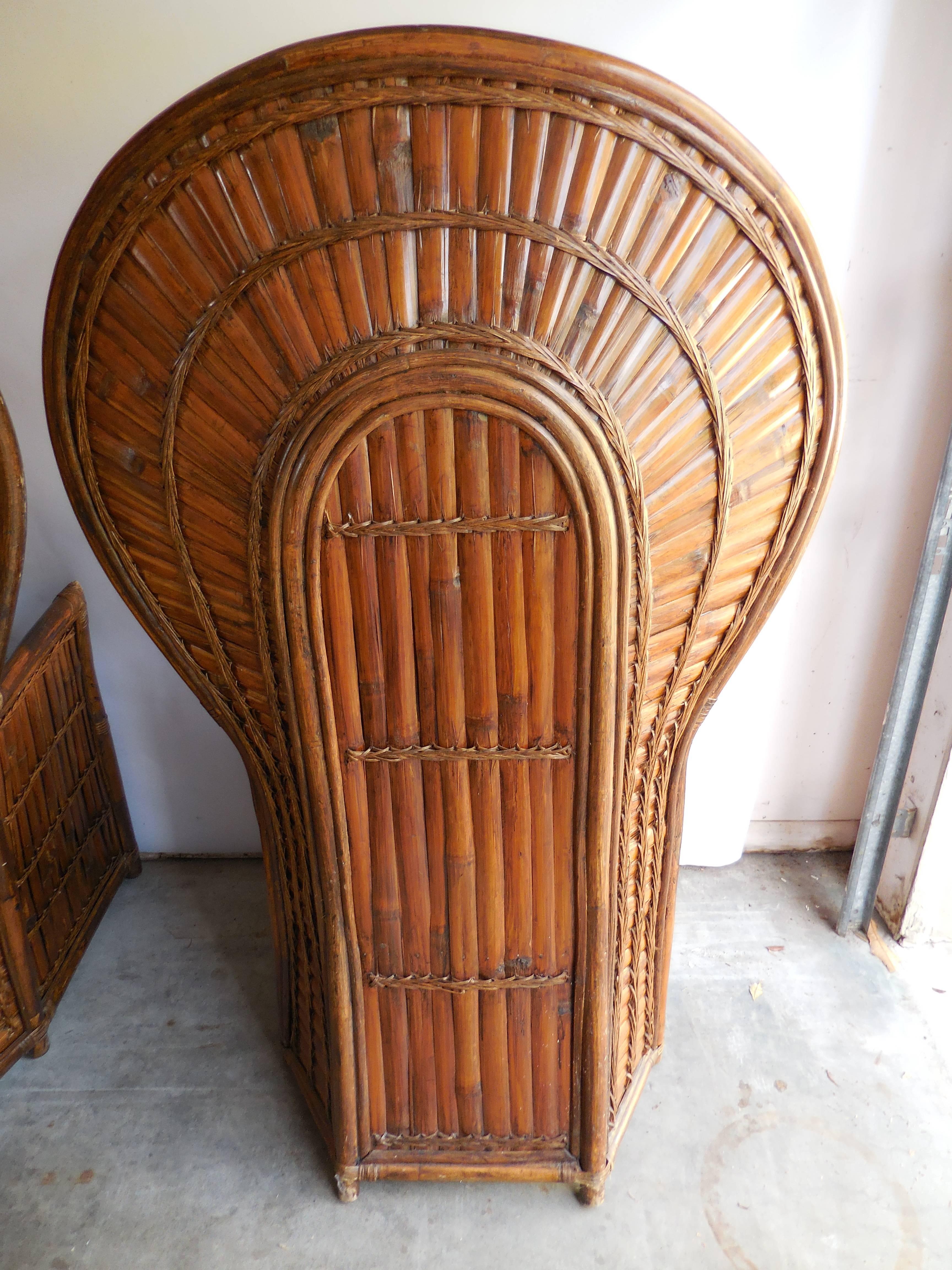 Pair of Vintage Bamboo Peacock Chairs For Sale 2