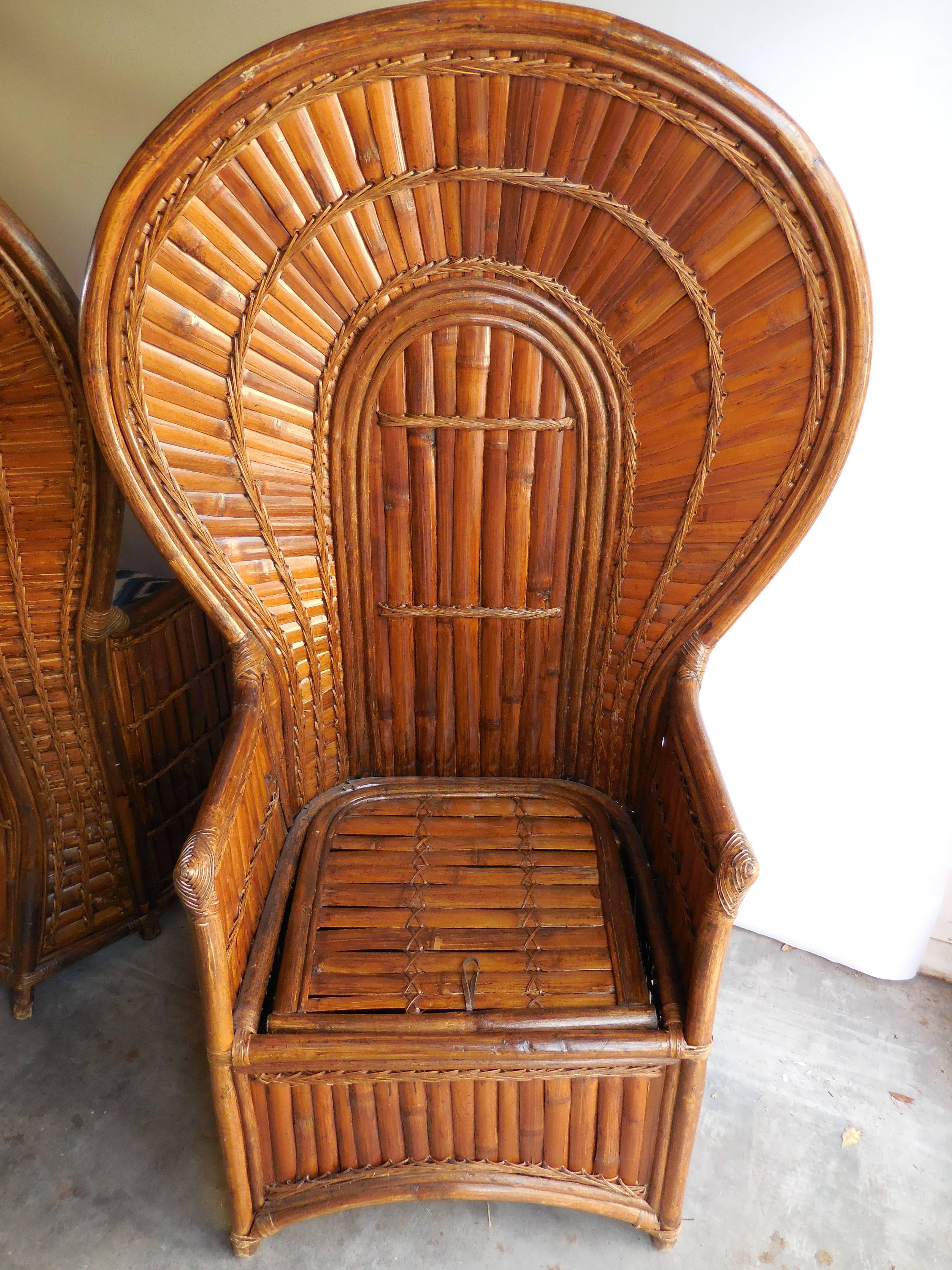Pair of Vintage Bamboo Peacock Chairs For Sale 3
