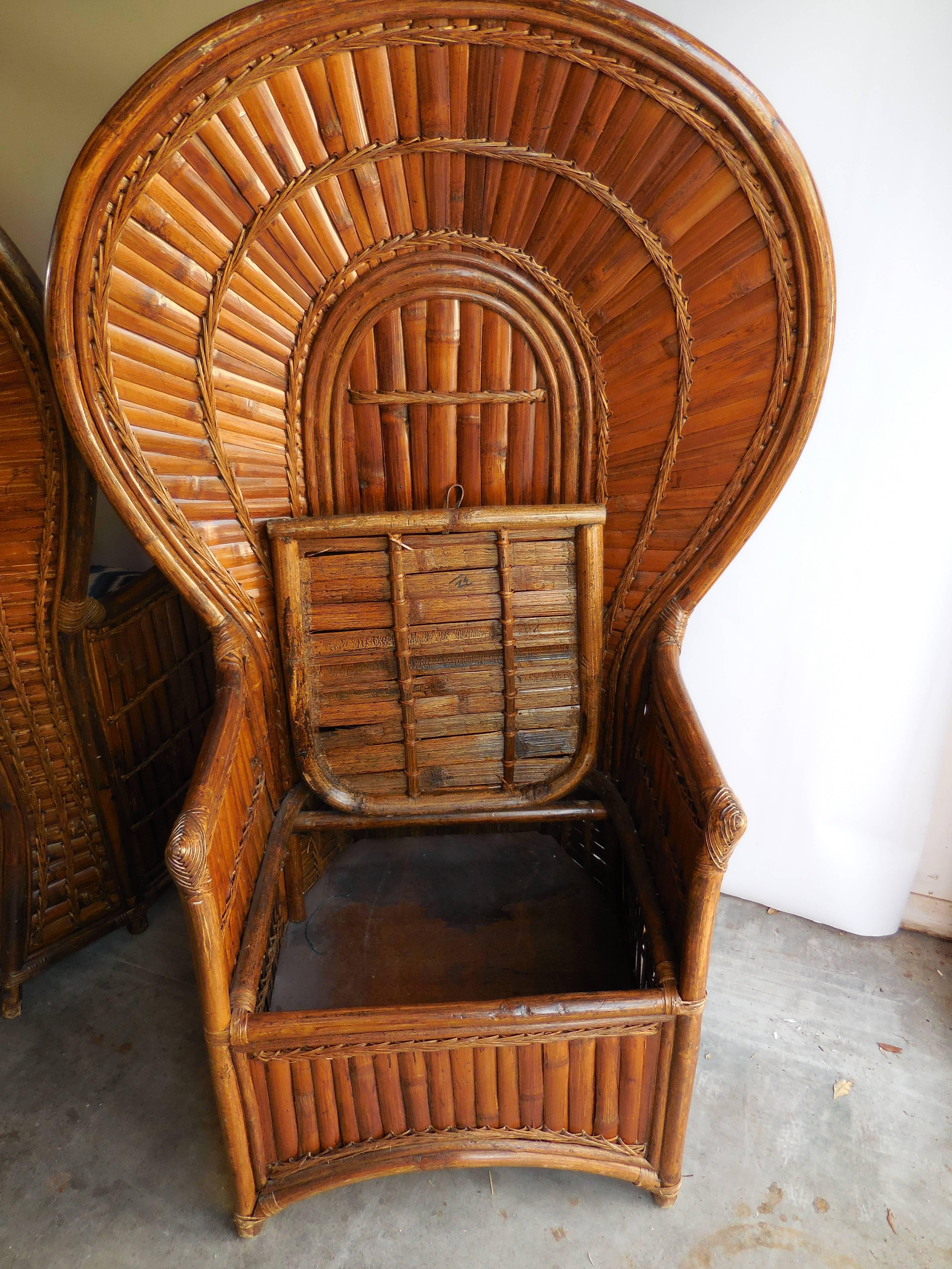 Pair of Vintage Bamboo Peacock Chairs For Sale 4