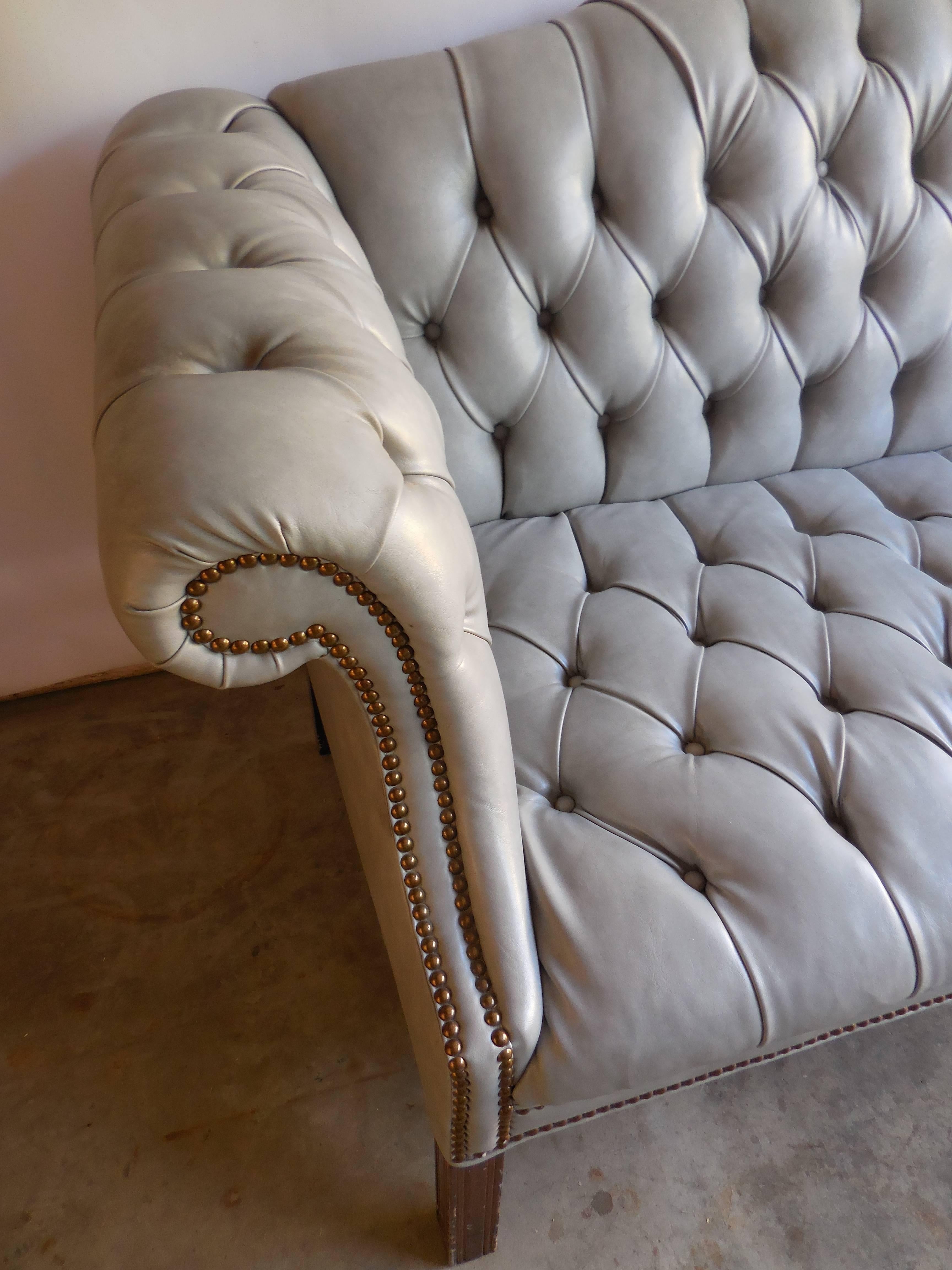 Mid-20th Century Chippendale Tufted Leather Settee For Sale