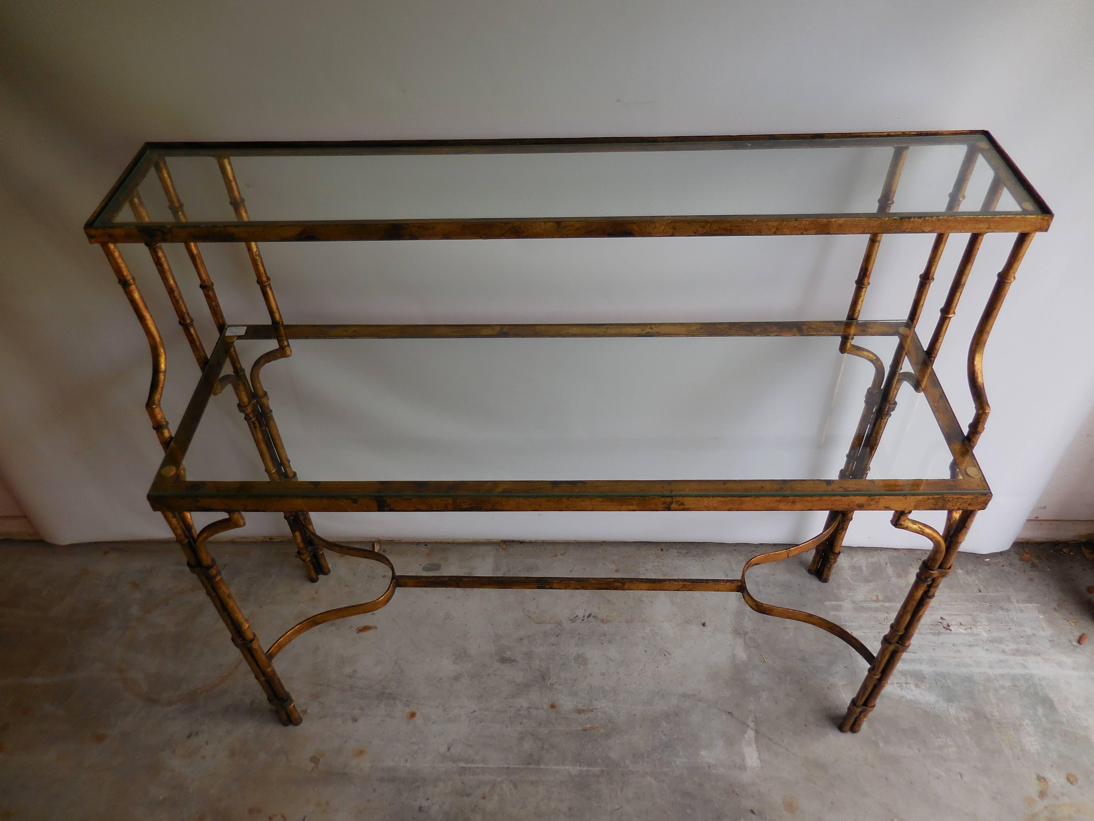 1950s Faux Bamboo Tiered Console In Excellent Condition For Sale In West Palm Beach, FL