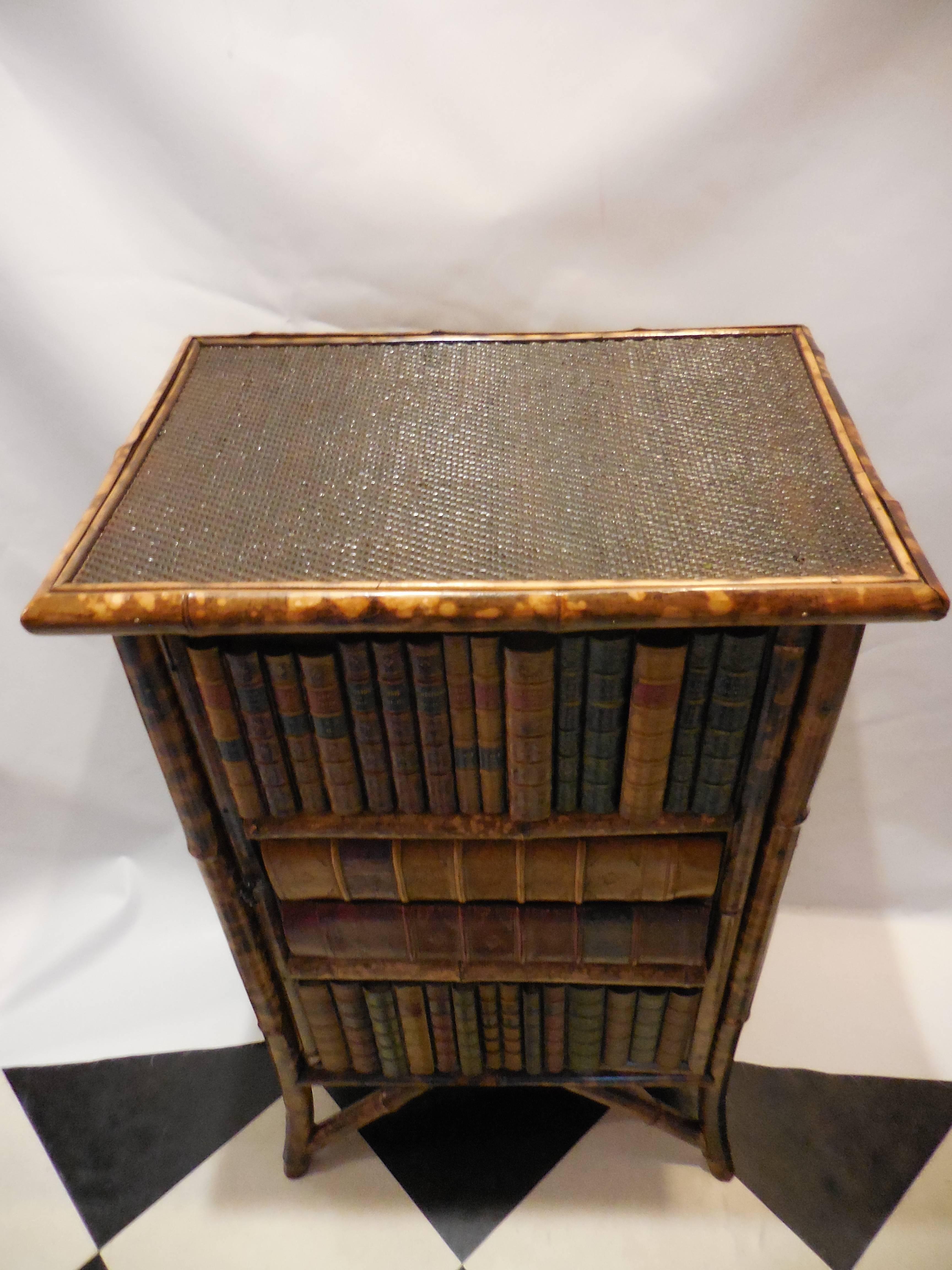 English Mid-20th Century Bamboo Library Cabinet For Sale