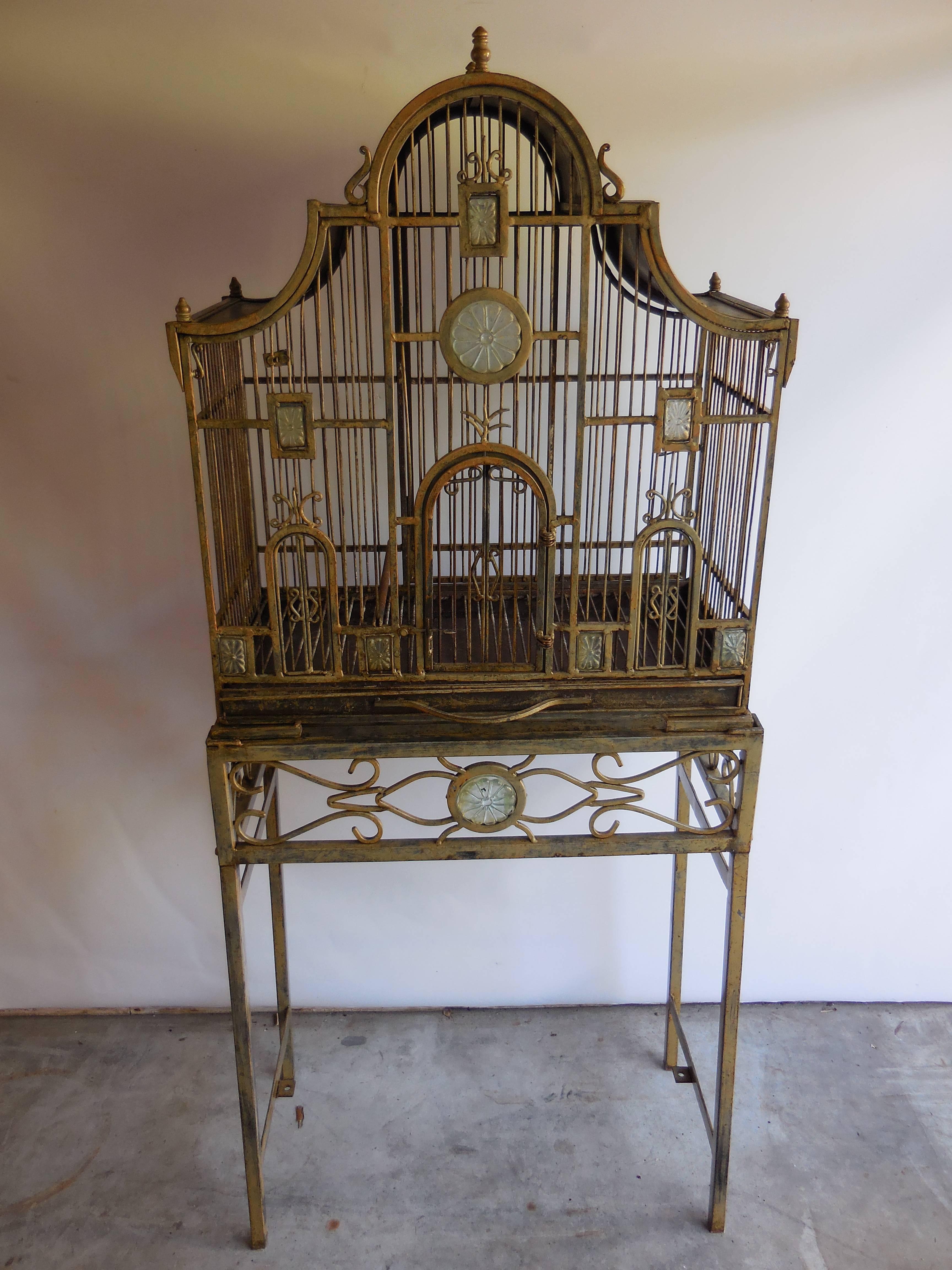 English birdcage with glass details, circa 1920. In great condition.