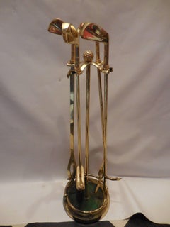 Set of Artisan Golf Club Themed Brass Fireplace Tools