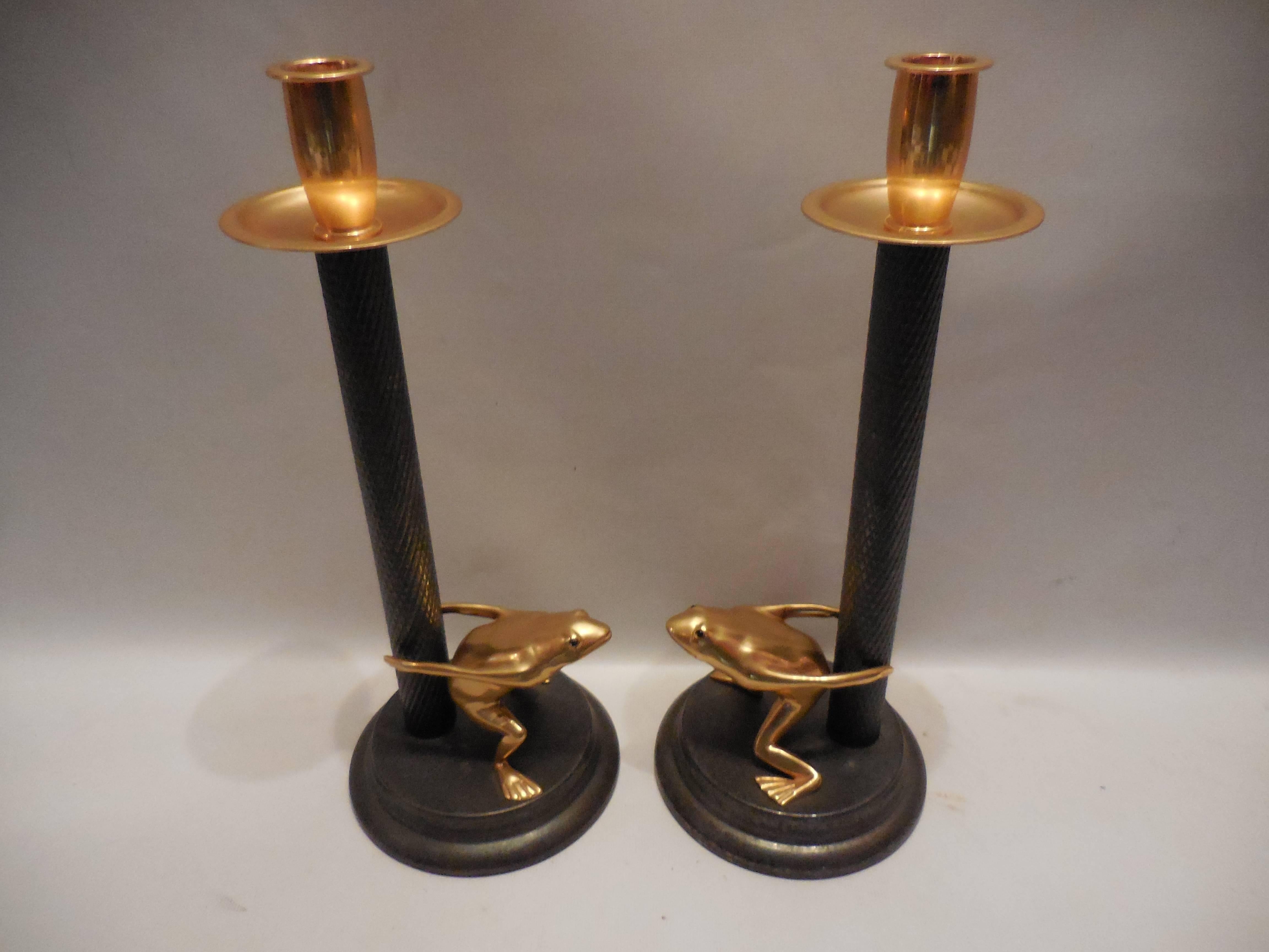 Mid-Century Modern Vintage-Signed Italian Candleholders, Pair