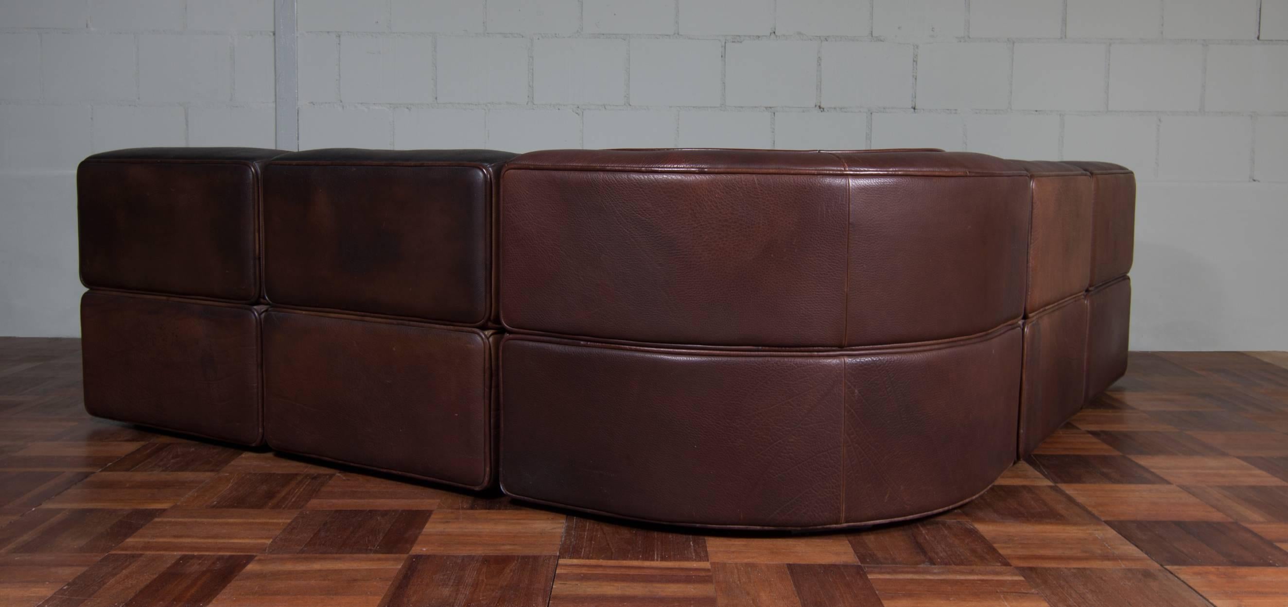 Late 20th Century De Sede DS 15 Neck Leather Sofa, Set of Five