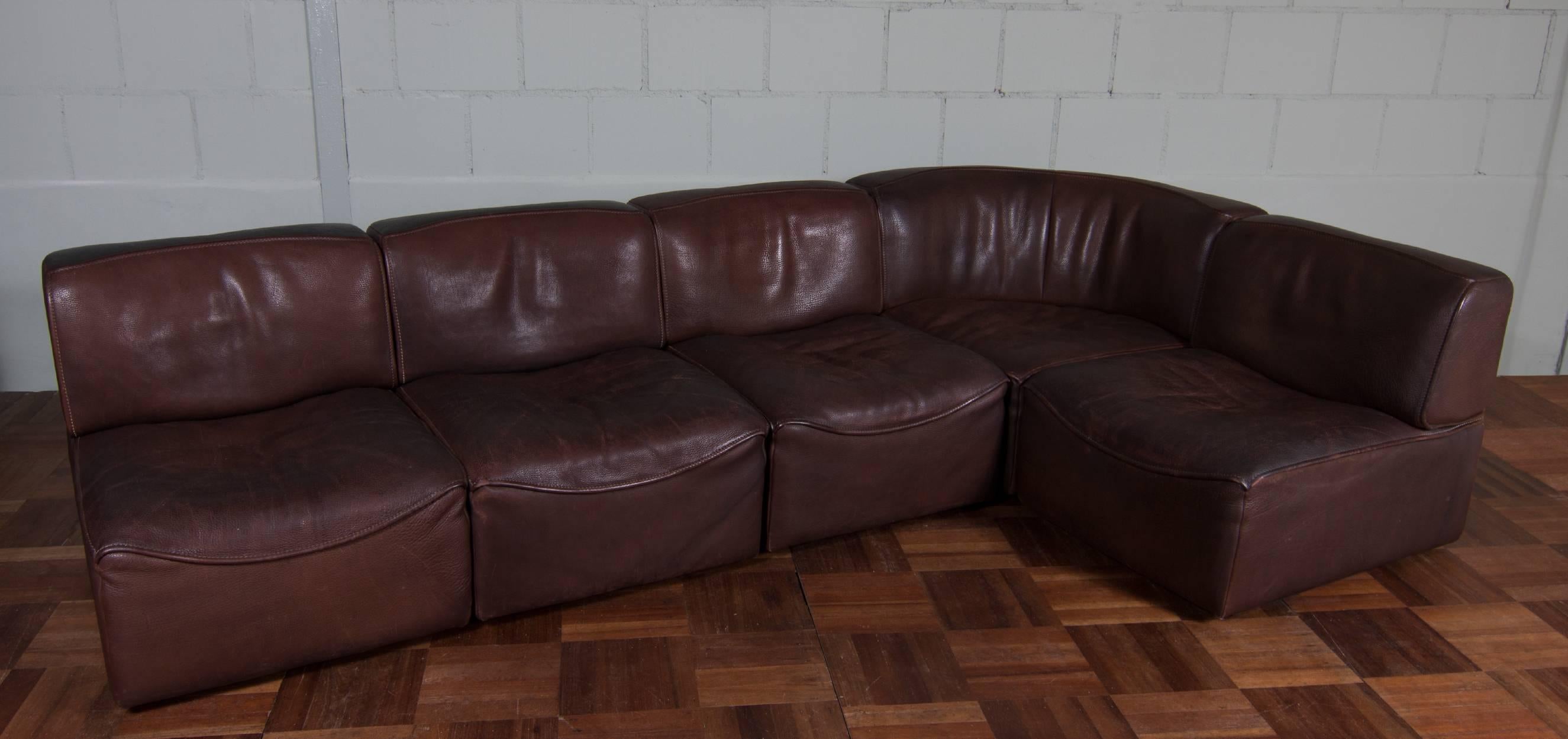 Mid-Century Modern De Sede DS 15 Neck Leather Sofa, Set of Five